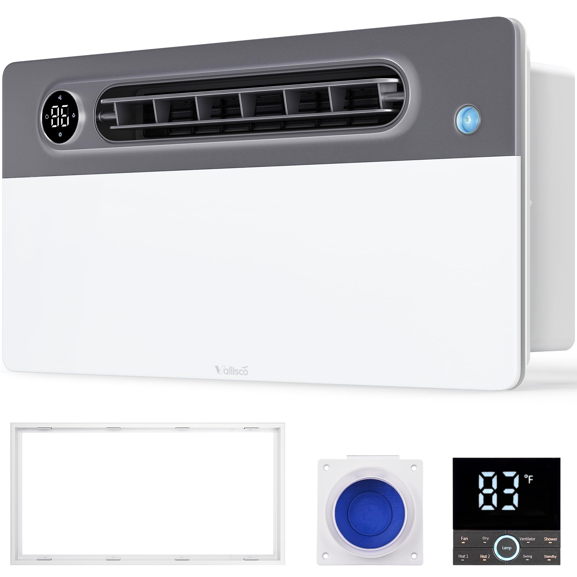 VallisCo Bathroom Exhaust Fan with Light and Heater, 4 in 1 Bathroom Fan with Heater, 1900W Heating Power, Remote Control, Quiet & Powerful for Ventilation, Lighting, Heating, and Drying