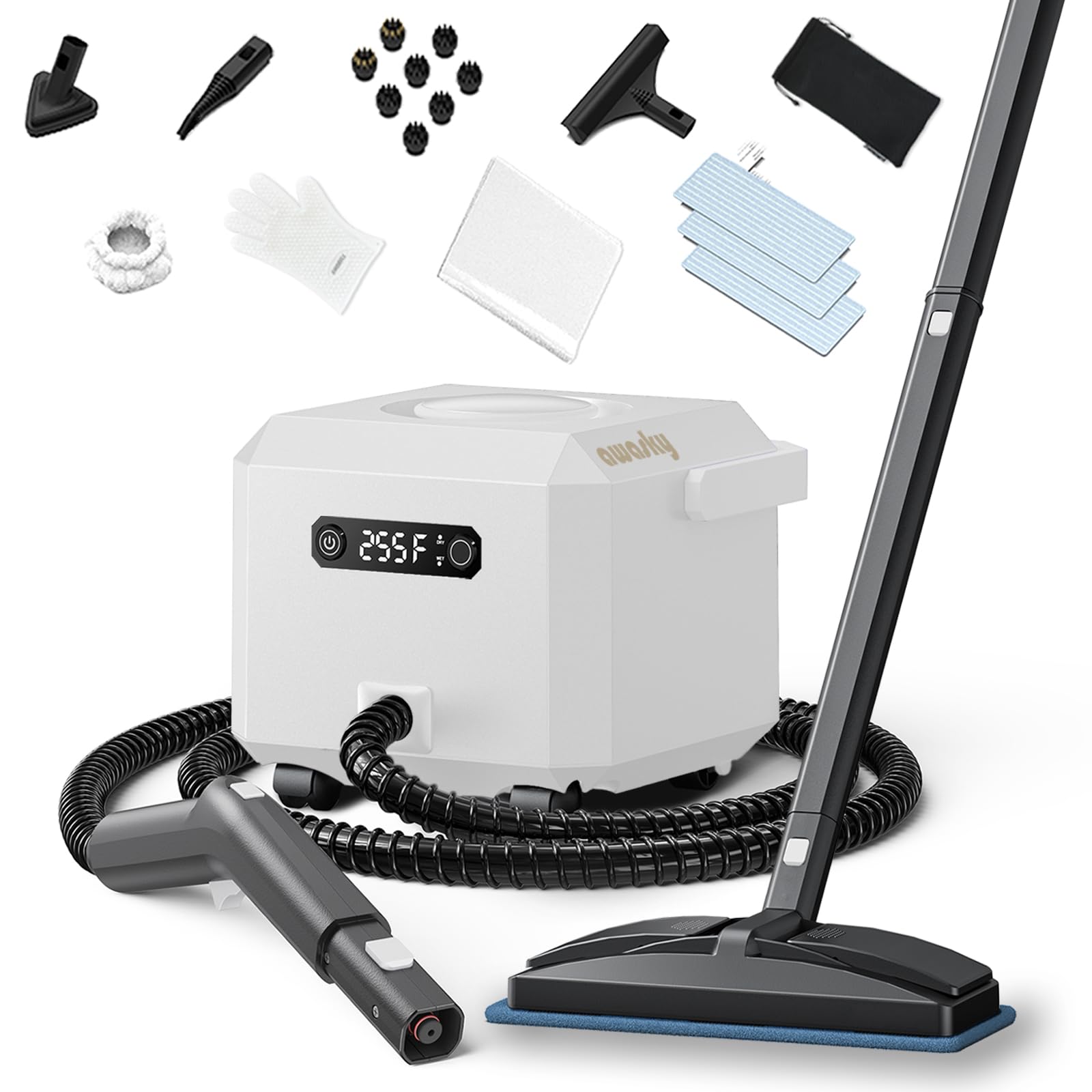 Steam Cleaner: 50s Fast Heat-up Steamer for Home Furniture Mattress Surface Bed Bathroom Tile Grout Hardwood Floor Cleaning White