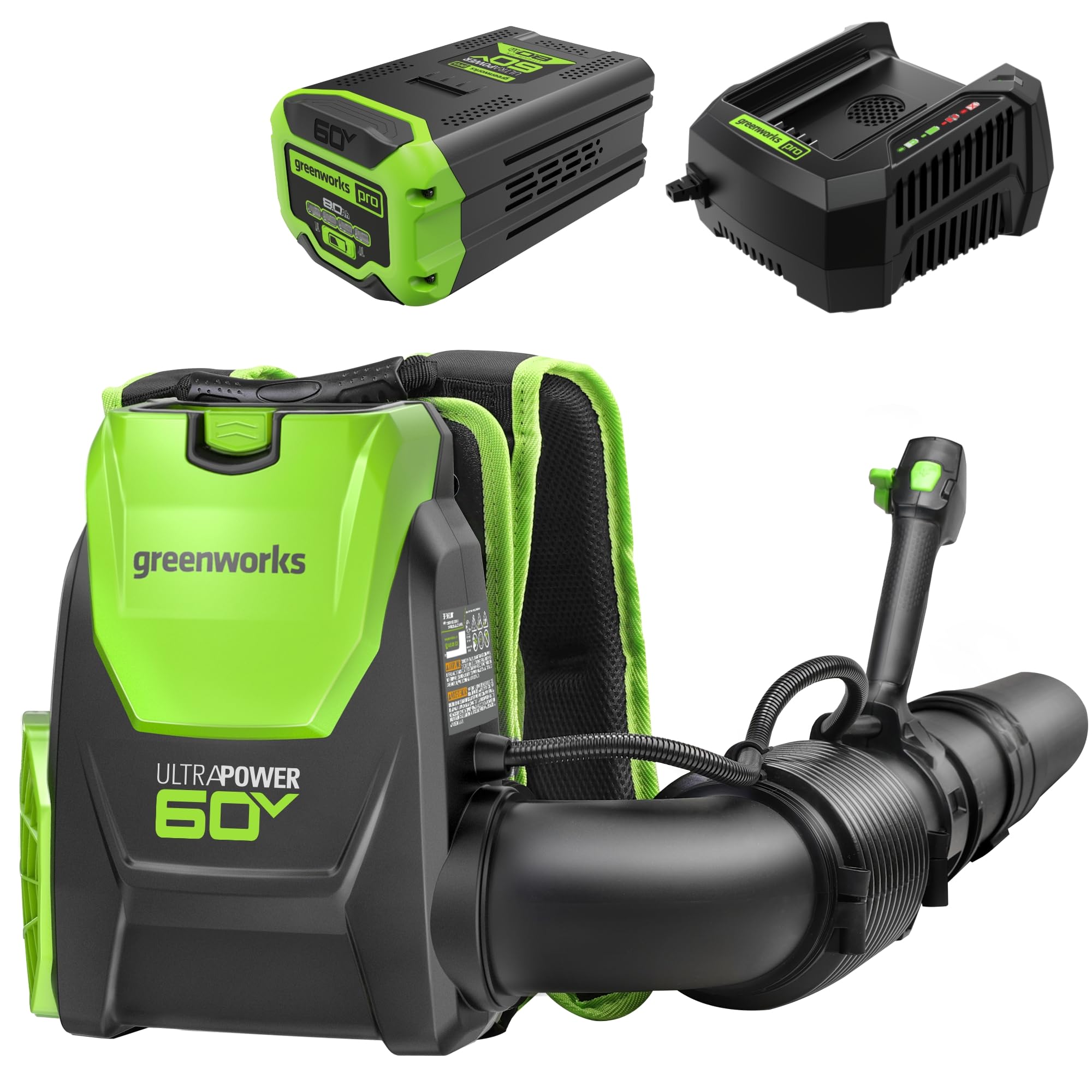Greenworks 60V 730 CFM Brushless Backpack Blower, 8.0Ah Battery and 6A Charger