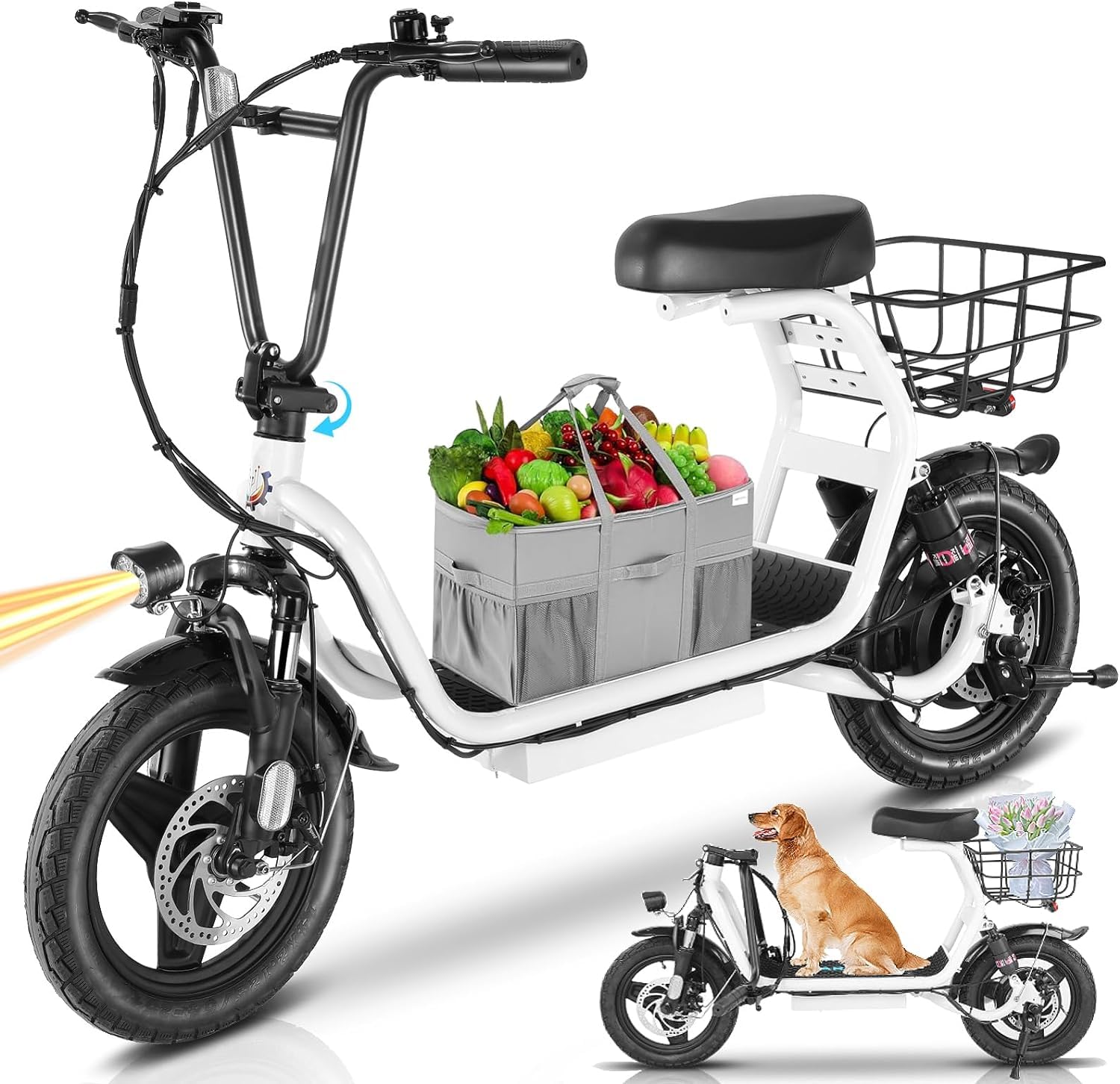 Caroma 560W Peak Electric Scooters for Adults, 14" Fat Tire, 188Wh Battery, 15 Miles Range, 20MPH Top Speed, Foldable Electric Scooter with Seat, Dual Shock Absorbing Electric Bike for Commuting