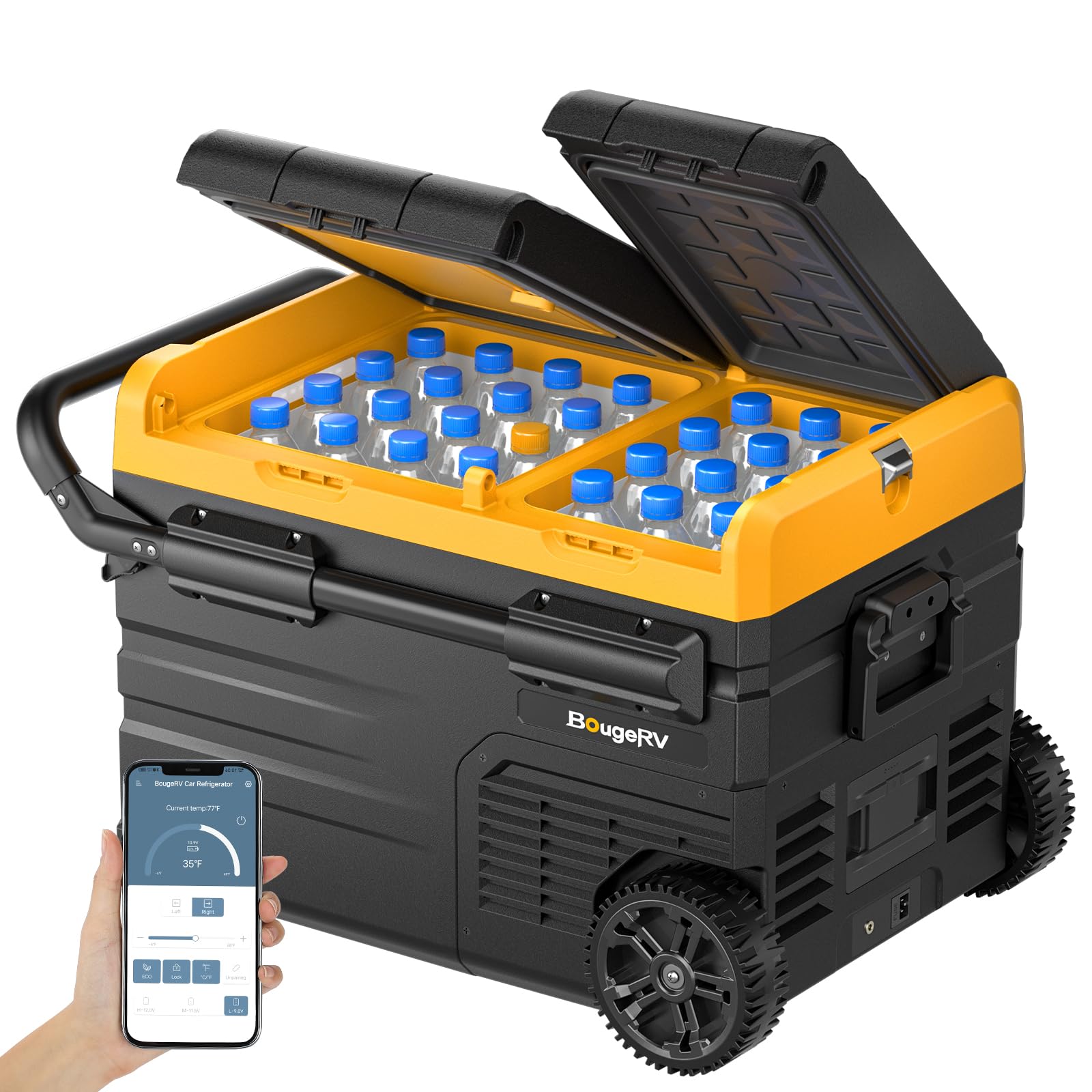 BougeRV 12 Volt Car Refrigerator Dual Zone, Electric Cooler Portable Freezer Fridge APP Control, CRD35 (35L) Compressor Freezer 12V/24VDC 110~240V AC, for Truck Van RV SUV Boat Travel Camping Road