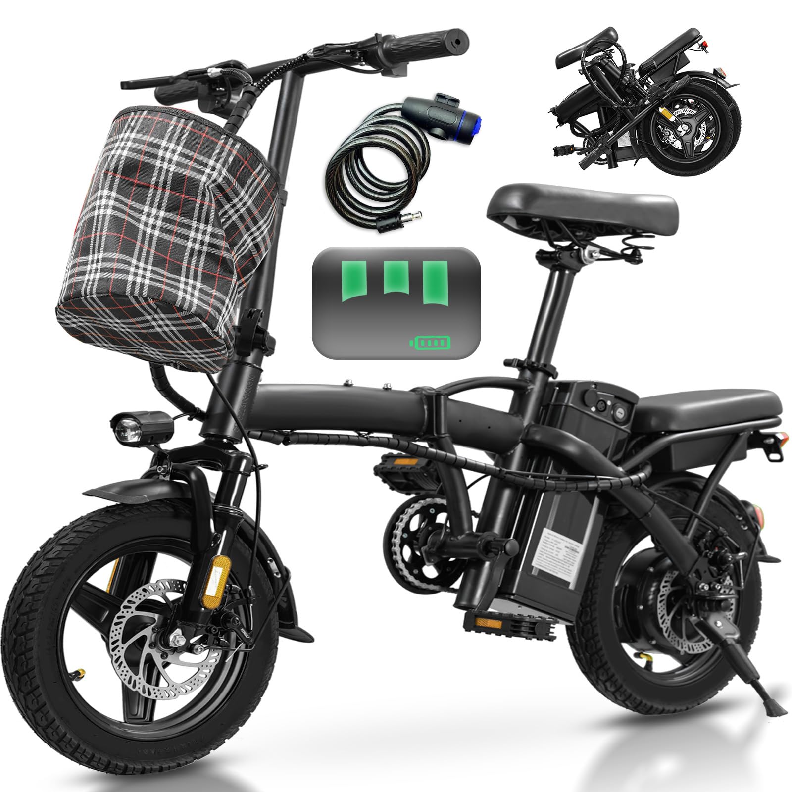 Electric Bike for Adults Teens, Folding E-Bike,Commuter City Foldable ebike with 560W Motor and 48V 10Ah Battery,24MPH Speed,3-Level Assist, Dual Disc Brakes,14" Compact Electric bicycle with Pedals