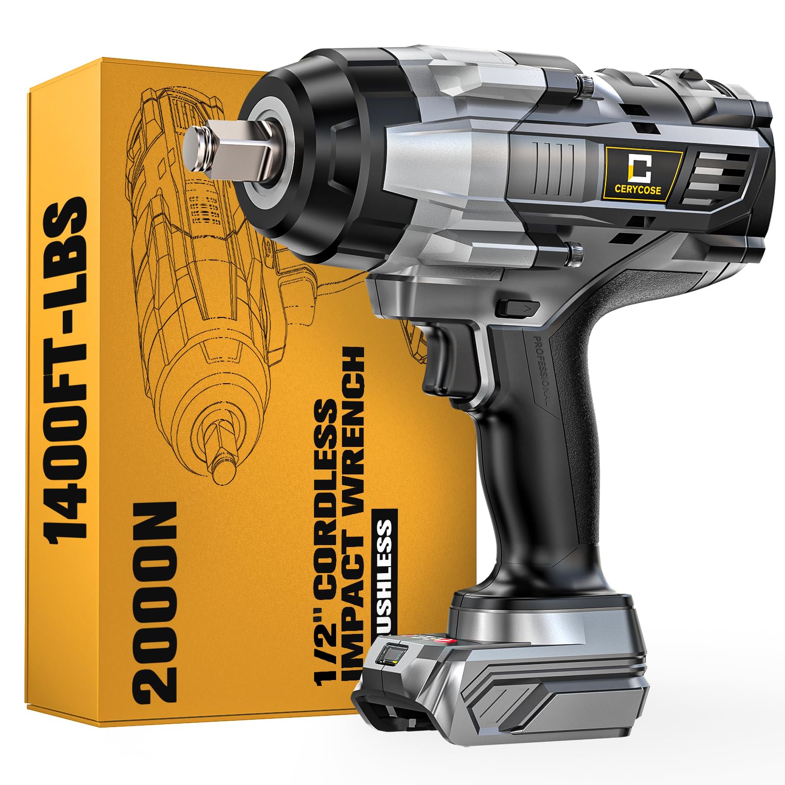 Cordless Impact Wrench 1/2 inch for Dewalt Battery: 1400FT-LBS High Torque Impact Wrench Heavy Duty Tool - Brushless Electric Impact Gun Includes LED Work Light - Bare Tool Only