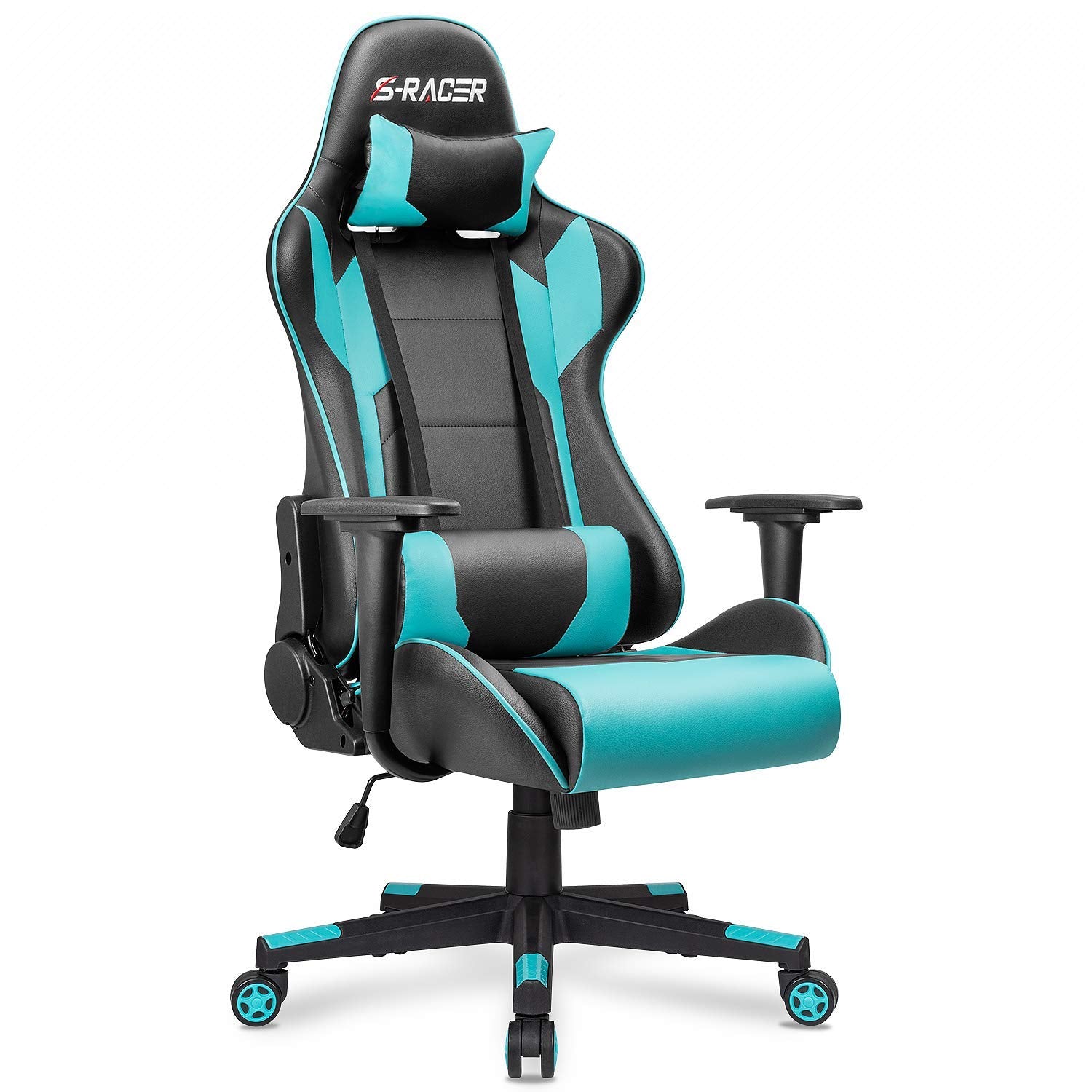Homall Gaming Chair, Office Chair High Back Computer Chair Leather Desk Chair Racing Executive Ergonomic Adjustable Swivel Task Chair with Headrest and Lumbar Support(Cyan)