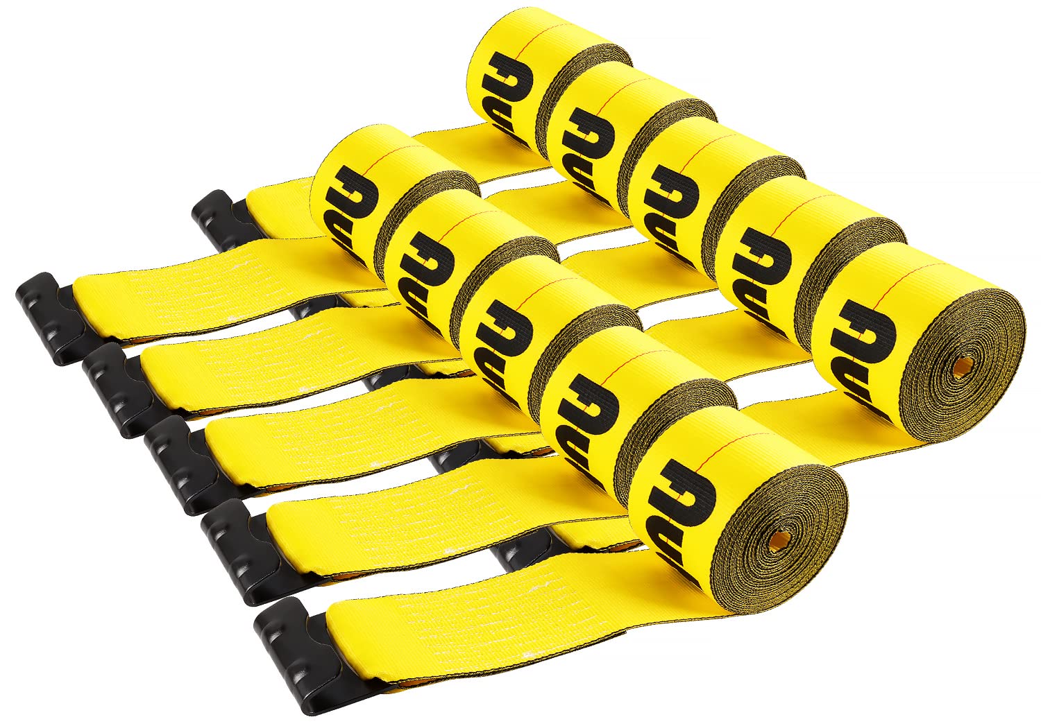Autofonder 4" x30' Winch Straps with Flat Hook Flatbed Tie Downs Truck Straps 15400lbs Load Capacity Cargo Control for Flatbeds, Trucks, Trailers, Farms, Rescues, Tree Saver, Yellow(10 Pack)
