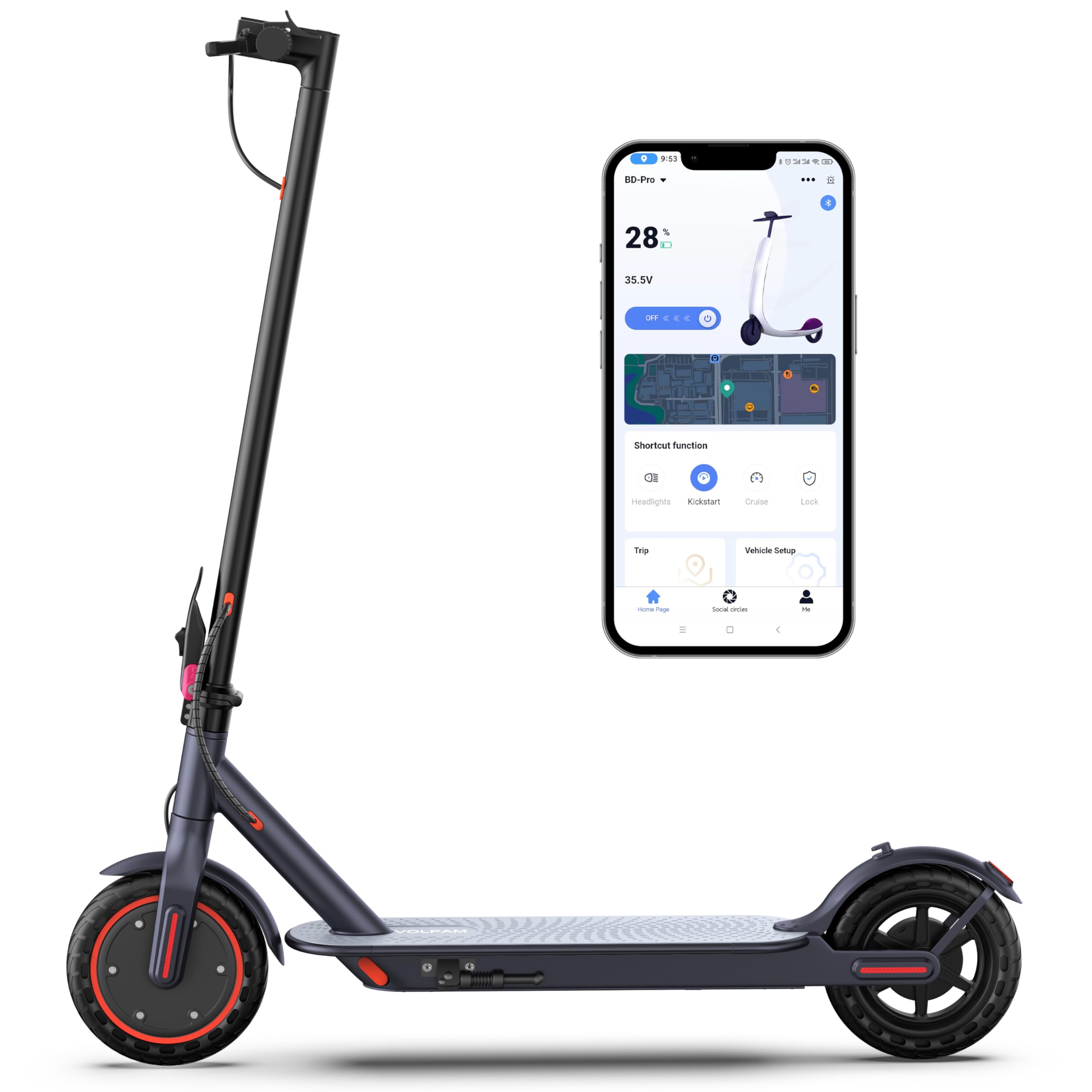 Electric Scooter 8.5" Solid Tires 350W Motor 10.5Ah Battery Up to 23 Miles Range 19 Mph Speed Portable Folding Commuting Scooter Double Braking System, Max Load 264Ibs