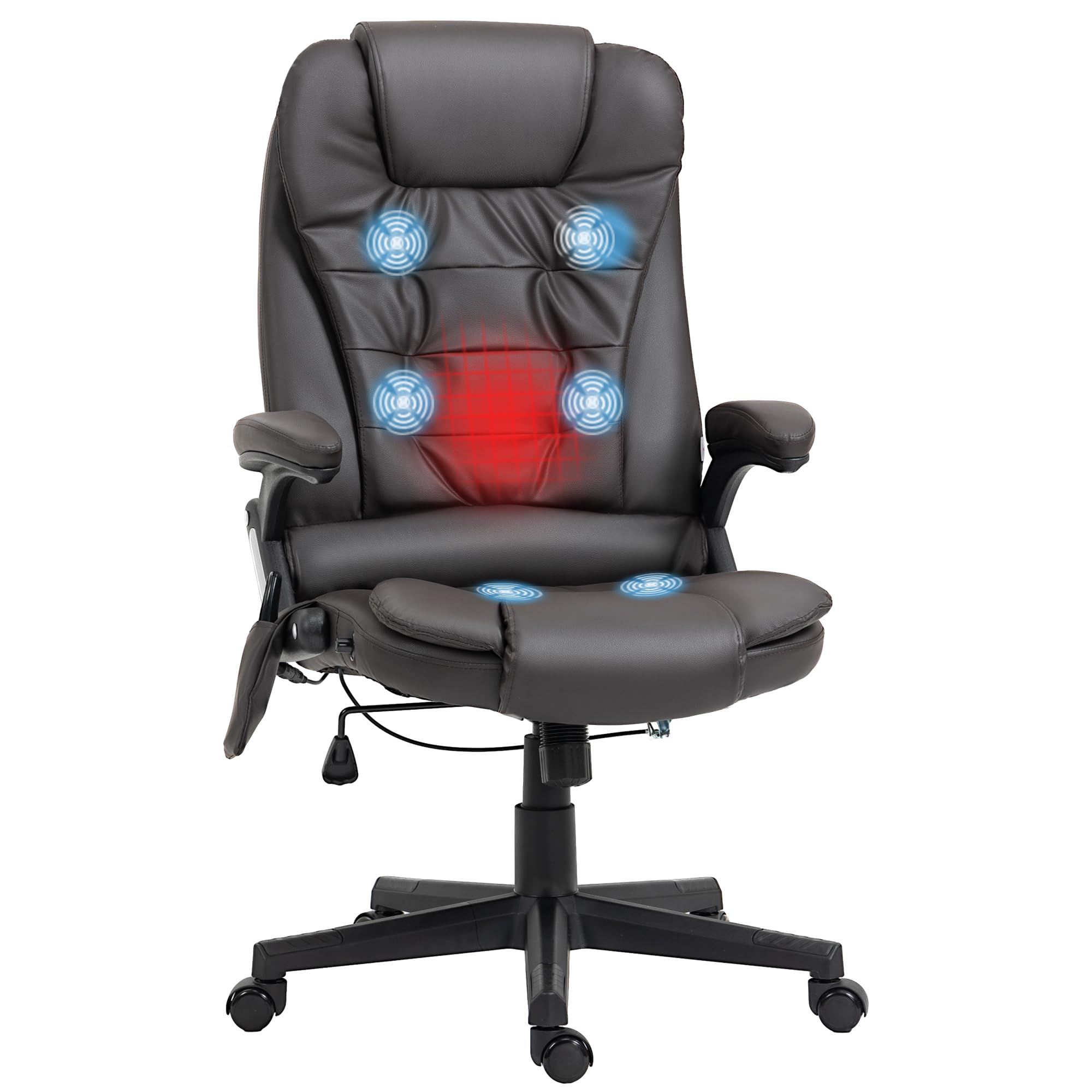 HOMCOM High Back Vibration Massage Office Chair with 6 Vibration Points, Heated Reclining PU Leather Computer Chair with Armrest and Remote, Dark Brown