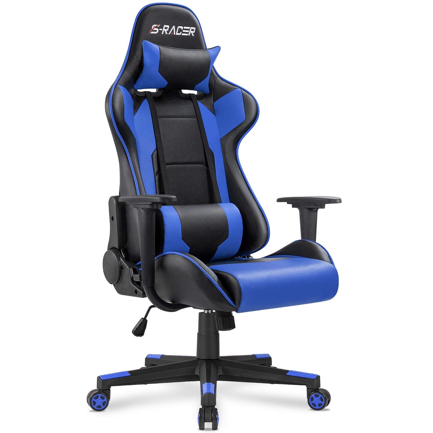 Homall Gaming Chair, Office Chair High Back Computer Chair Leather Desk Chair Racing Executive Ergonomic Adjustable Swivel Task Chair with Headrest and Lumbar Support(Blue)