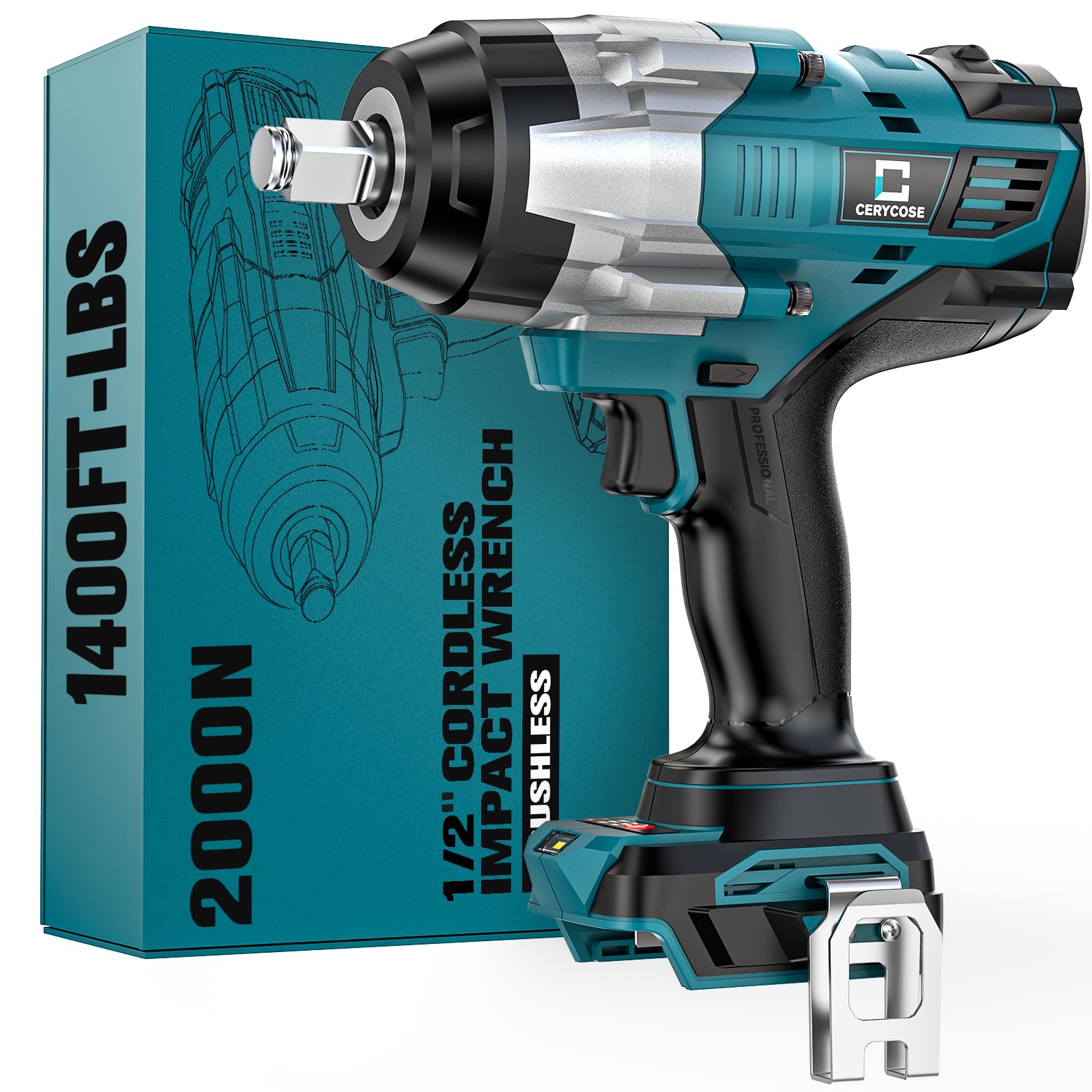 Cordless Impact Wrench 1/2 inch for Makita Battery: 1400FT-LBS High Torque Impact Wrench Heavy Duty Tool - Brushless Electric Impact Gun Includes LED Work Light - Bare Tool Only - No Battery