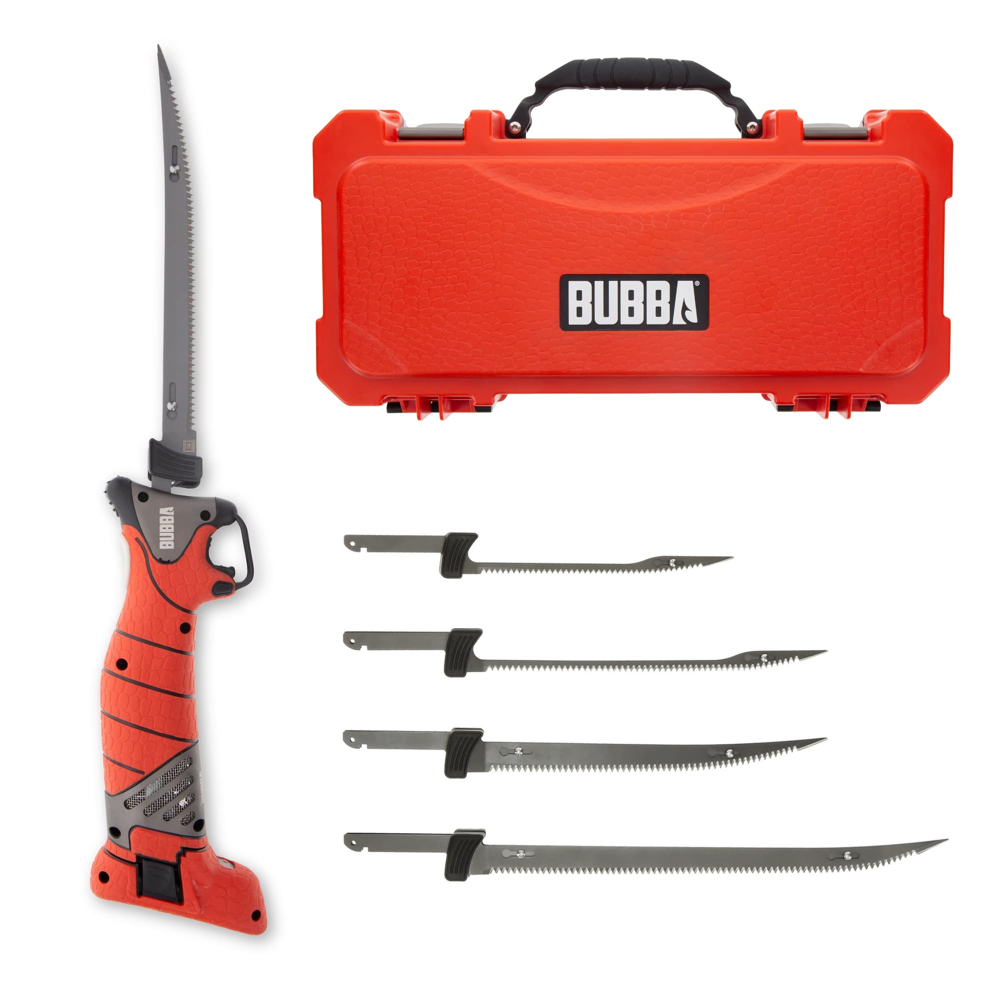 BUBBA Pro Series Lithium-Ion Electric Fillet Knife with Non-Slip Grip Handle, 4 Ti-Nitride S.S. Coated Non-Stick Reciprocating Blades, Charger and Case for Fishing