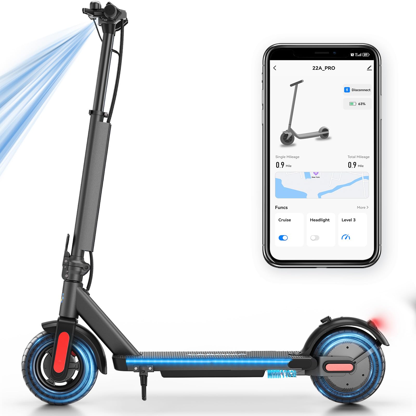Caroma Electric Scooter Adults 350W, Max 20 Miles & 20 Mph, 9" Solid Tire Electric Scooters for Adults, Height Adjustable E Scooter Adults, Foldable Commuting Scooter Electric, 265Lbs Load, Dark Black