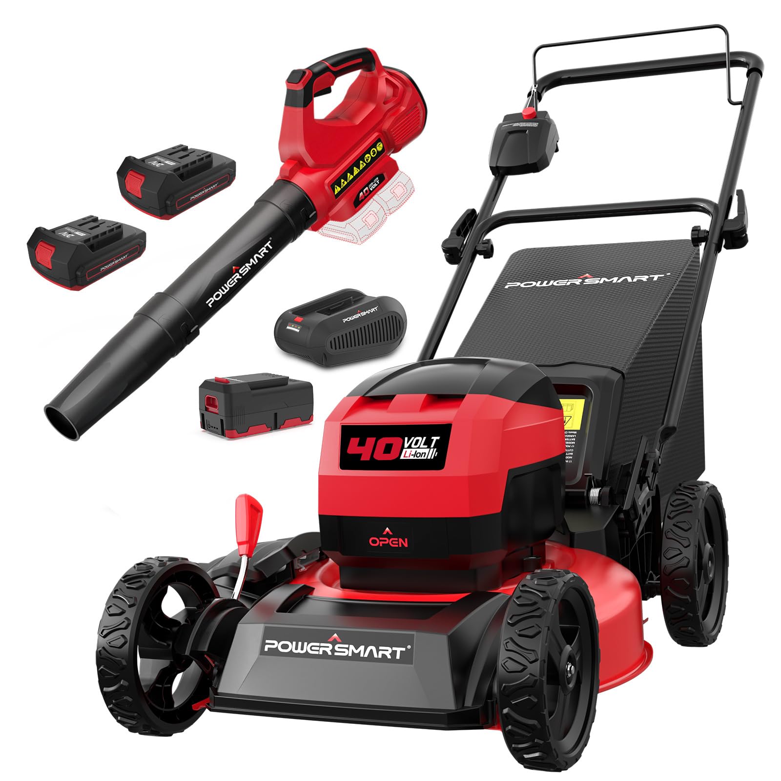 PowerSmart 40V 17" Cordless Lawn Mower with 4.0Ah &40V（2 * 2.0Ah） Cordless Leaf Blower Combo Set