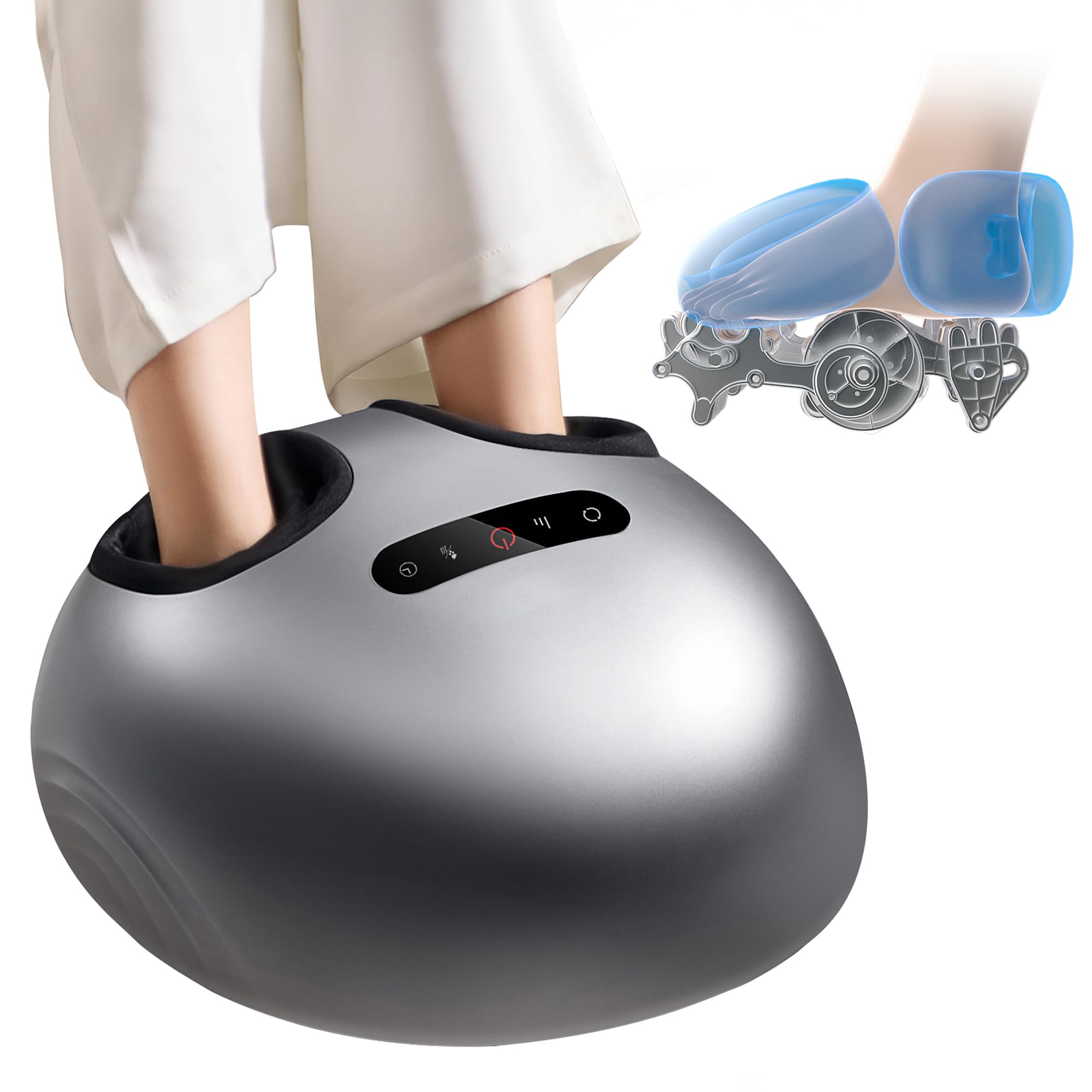 QXC Foot Massager Machine with Heat, Double Shear Massage Core, Shiatsu Feet Massager with Airbag Full Wrapped, Plantar Fasciitis Massage, Automatic Foot Kneading Points, Gifts for Family and Friends
