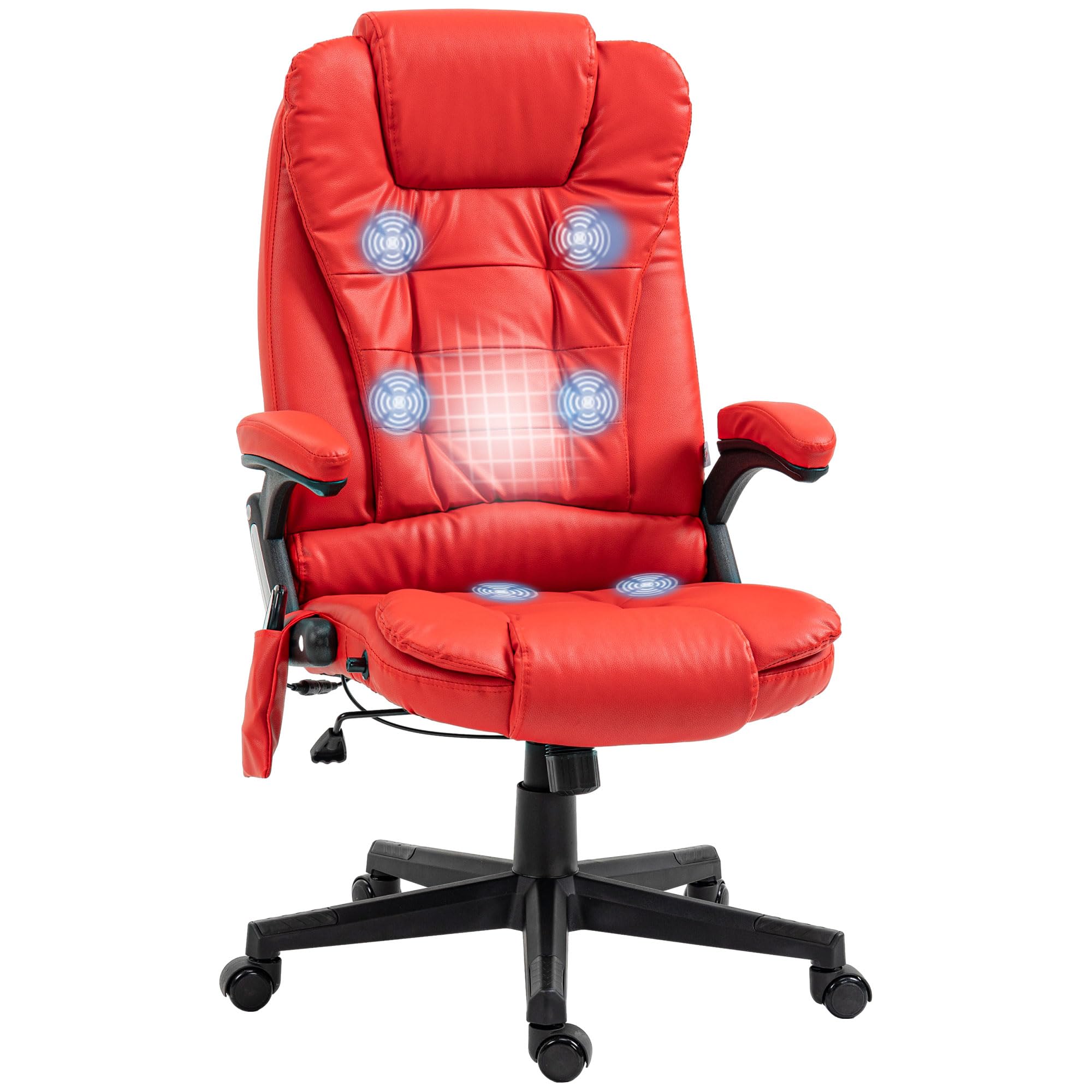 HOMCOM High Back Vibration Massage Office Chair with 6 Vibration Points, Heated Reclining PU Leather Computer Chair with Armrest and Remote, Red