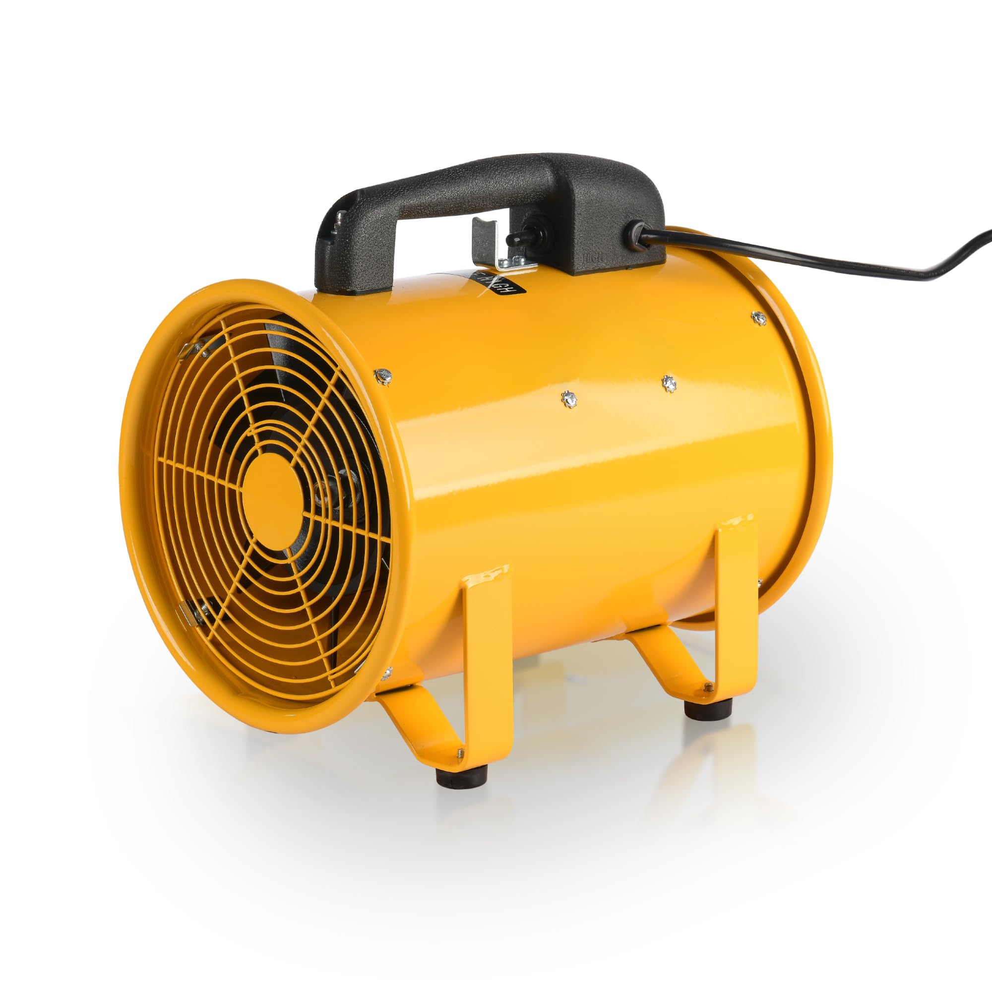 Tech Drive Ventilator fans, 2 speeds High Velocity Industrial Ventilator, 12 Inches Portable Exhaust Axial Fan, Utility Blower Fan, Fume Ventilation Extractor, All Metal Construction,Yellow