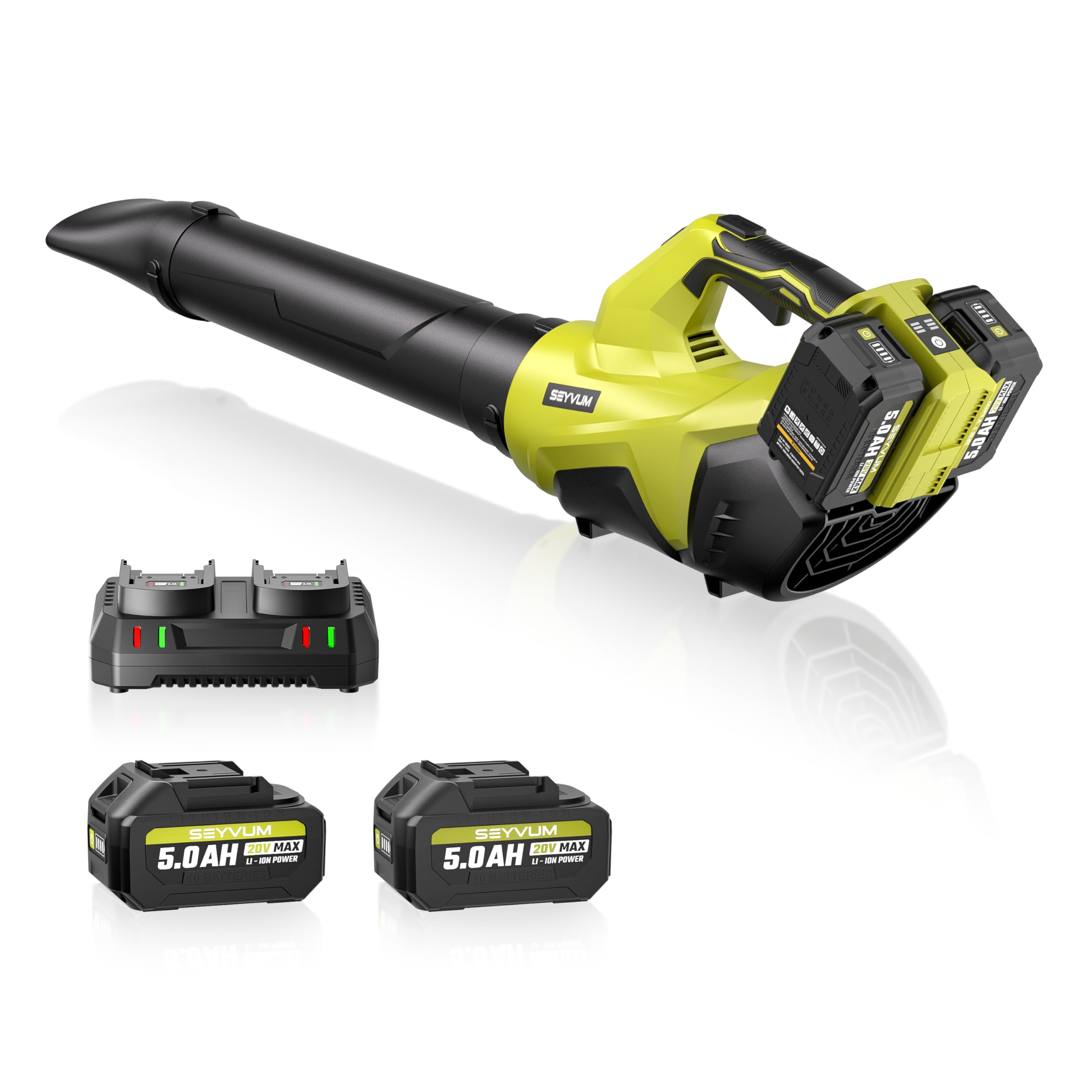 SEYVUM Leaf Blower Cordless 40V - 650CFM 200MPH Brushless Electric Leaf Blower with 2 X 5.0Ah Battery & Charger, Blowers for Lawn Care High-Power 3 Variable Speed & Turbine Power Boost, Lightweight