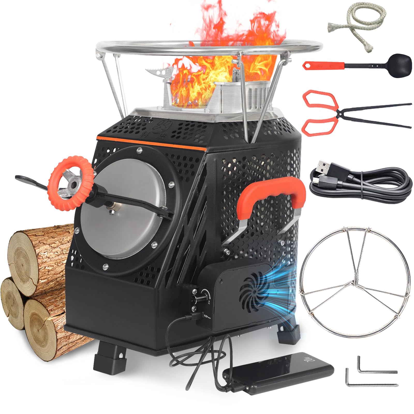 SPBSVDT Wood Burning Camp Stove, Outdoor Portable Wood Burning Camp Stove, Large Stainless Steel Camping Stove for Outside Cooking Survival Campfire Patio Backyard Gathering 16"L x 13"W x 17"H3