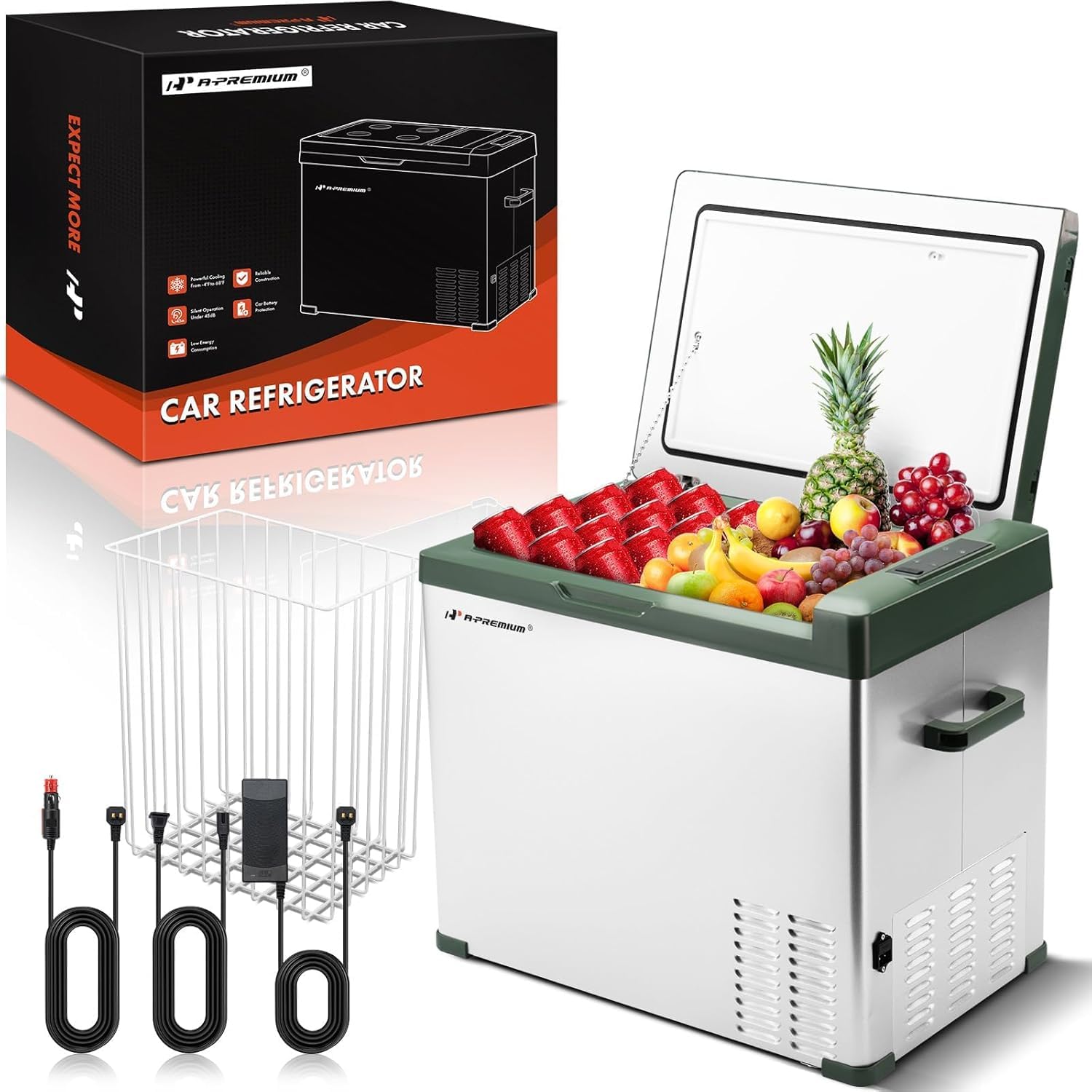 A-Premium 47QT/44.7L Portable Car Fridge Refrigerator Cooler (w/ ABS777 Cover), -4°F~68°F Fast Cooling with 12/24V DC & 110-240V AC for Roadtrip, Camping, Travel, RV, Outdoor, Fast Cooling & Two Modes