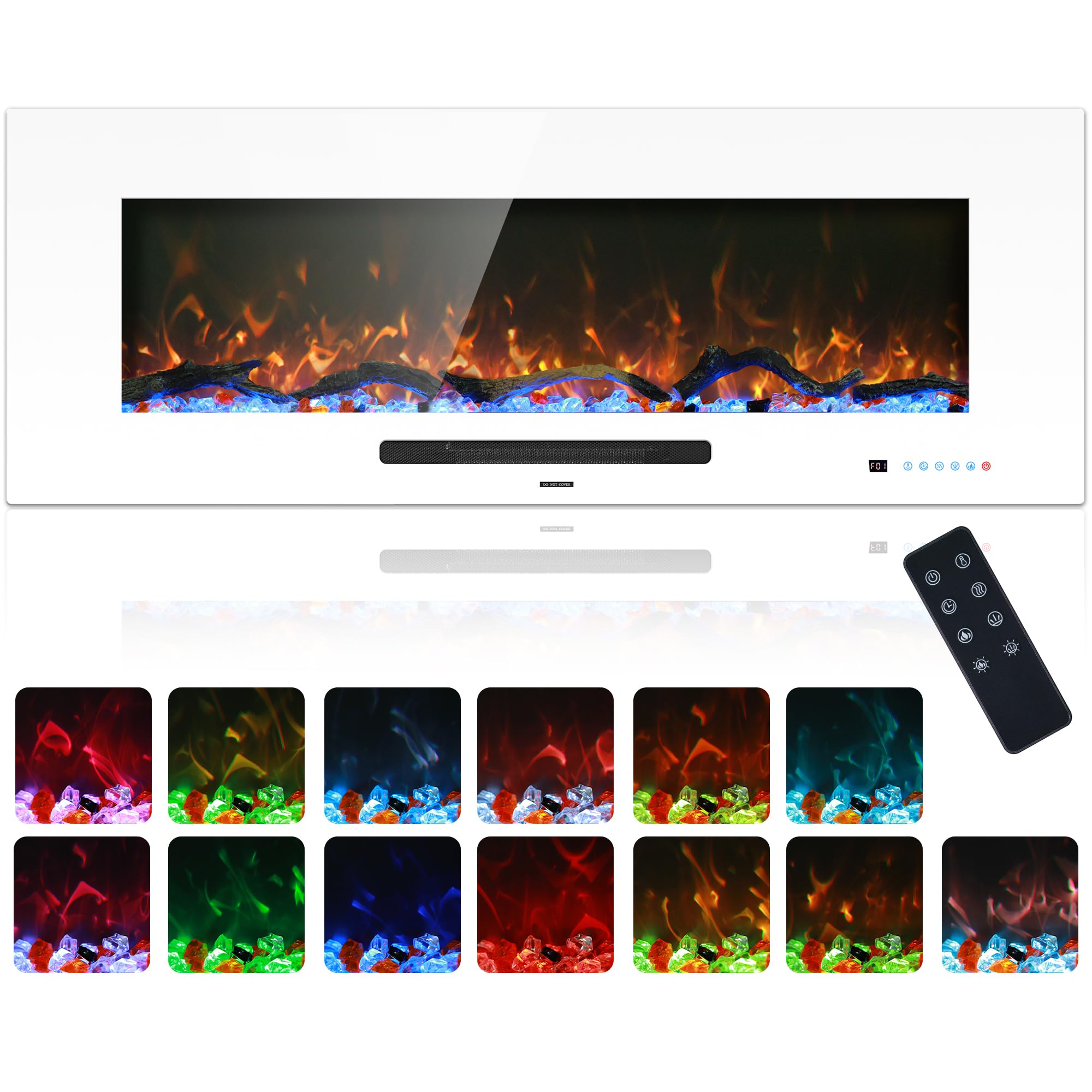 Dreamflame 50" Electric Fireplace Inserts, Recessed & Wall Mounted Fireplace Heater Colorful Flame &Fuel, Remote Control Setting Dimer, Thermostat &Timer, Plug in &Hard-Wire Option, 750W/1500W, White
