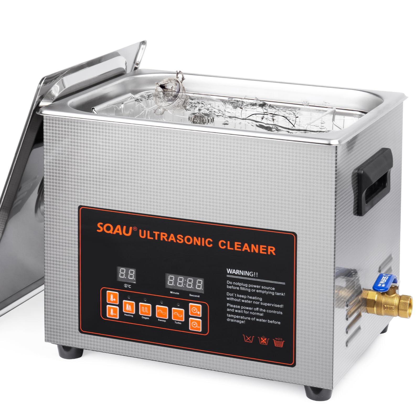 SQAU Ultrasonic Cleaners Machine 15L with Heater and Timer, Lab Proffessional Ultra Sonic Cleaner Machine for Jewelry Glasses Cleaner 304 Stainless Steel Ultra Sonicare Cleaner