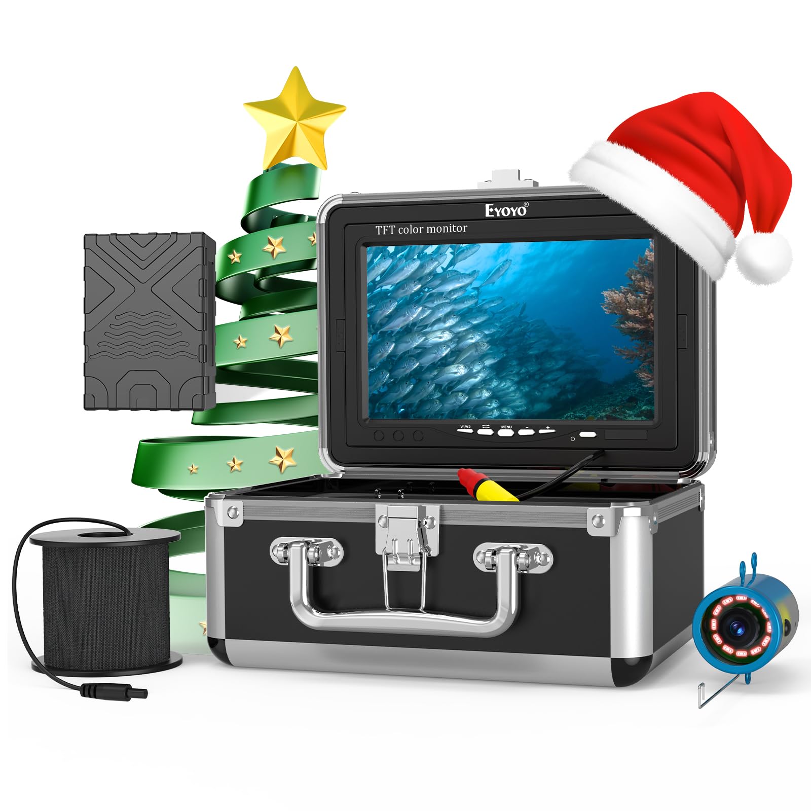 Eyoyo Underwater Fishing Camera, Ice Fishing Camera 1000TVL Fishing Camera with 7 inch LCD Monitor, Waterproof Camera, 12pcs Infrared Lights Fish Finder for Ice Fishing, Lake, Boat