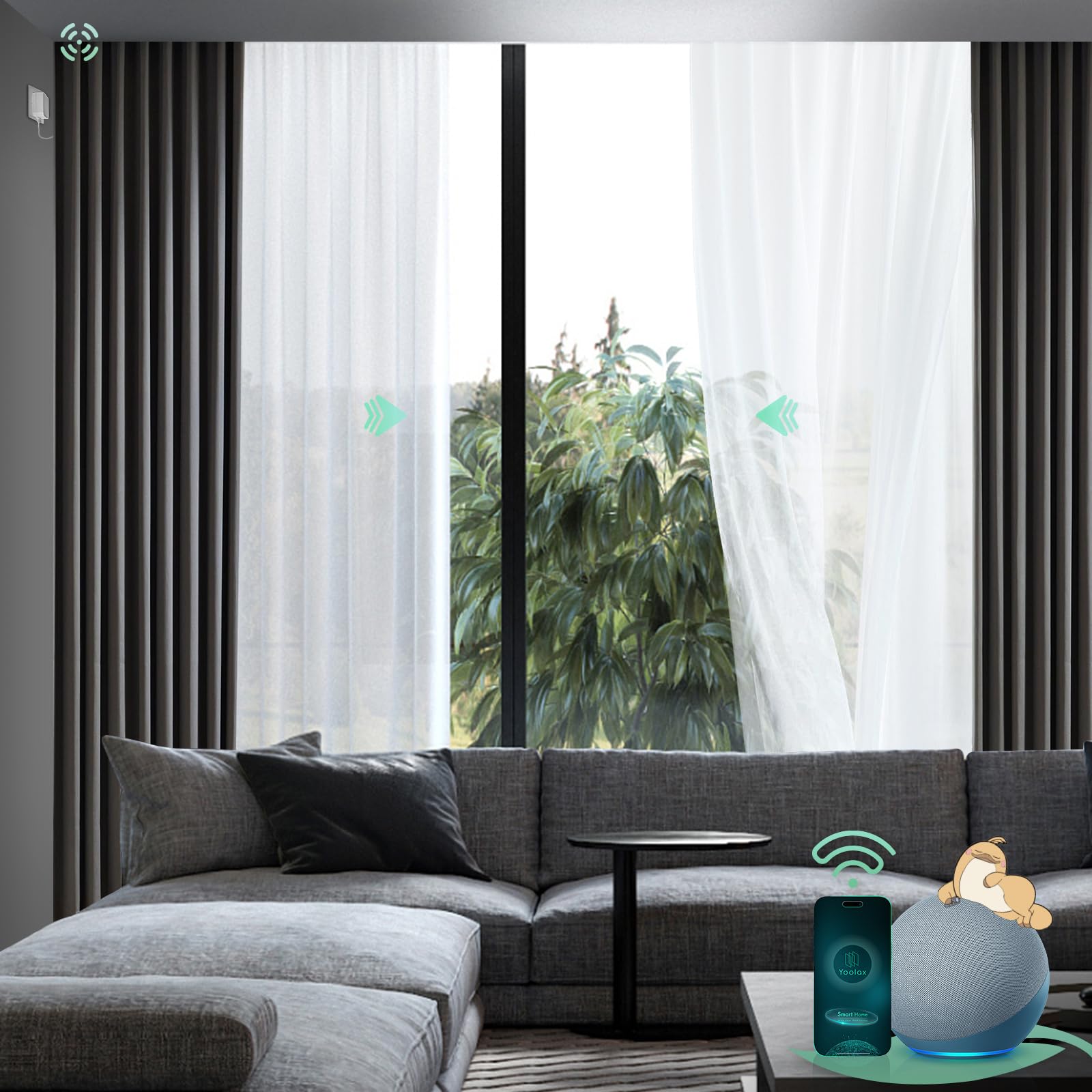 Yoolax Smart Retractable Curtain Compatible with Alexa and Google Home, Motorized Curtain Hardwired with Remote Customized Size (Sheer)