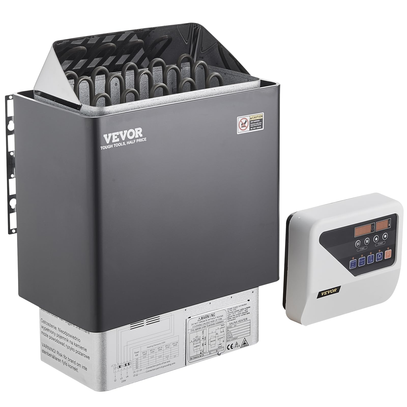 VEVOR Sauna Heater, 9KW 220V Electric Sauna Stove, Steam Bath Sauna Heater with External Digital Controller, 3h Timer & Adjustable Temp for Max. 317-459 Cubic Feet, Home Hotel Spa Shower FCC Certify