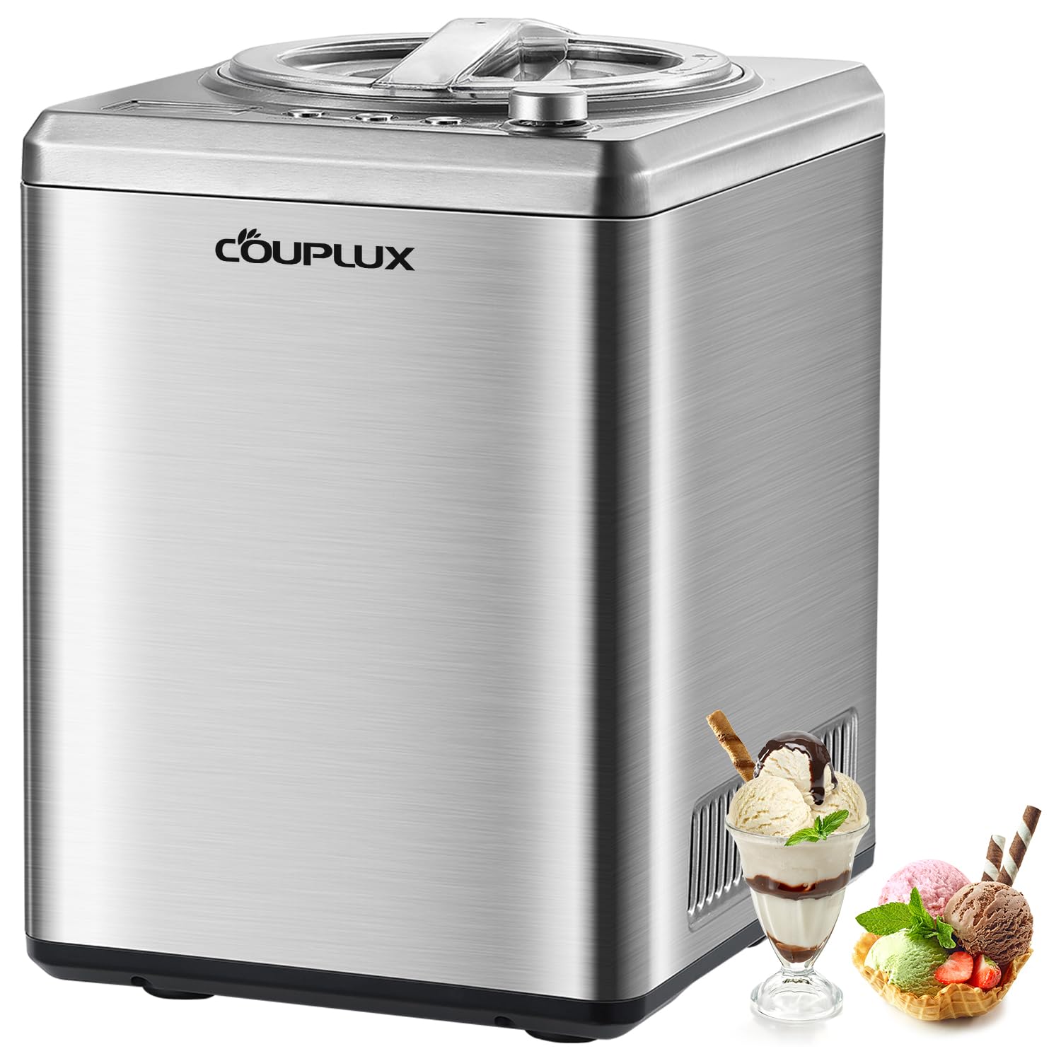 COUPLUX 2.65 Qt Ice Cream Maker, Largest Capacity & Fast Freezing Ice Cream Machine with Built in Compressor Easy Operate & Clean Ice Cream Maker Machine with All Stainless Steel, LCD Digital Display