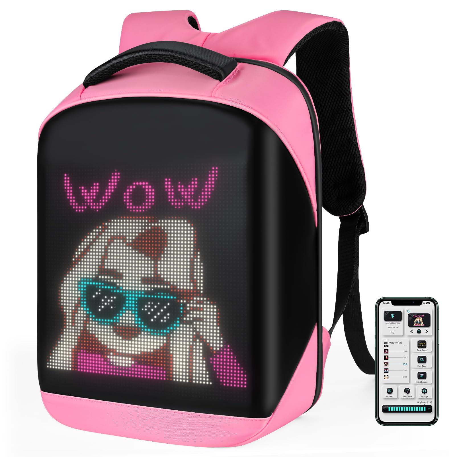 Tesinll Laptop Backpack with LED Display, DIY Fashion Backpack, Waterproof Shoulder Travel Backpack, Gift for Men Women Fits 15.6 Inch Laptop (Pink)