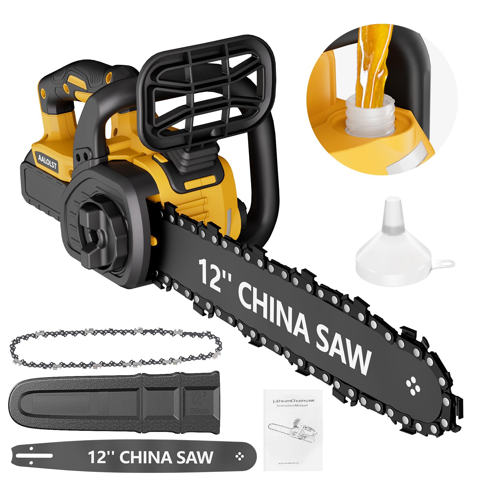 Cordless Chainsaw for DeWalt 20v Battery,12" Chain Saw Oil Lubrication System with Security Lock, Handheld Electric Chainsaw for Wood Cutting,Tree Trimming Branches(Battery Not Included)