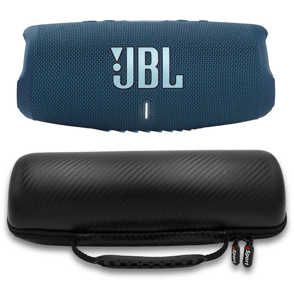 JBL Charge 5 Waterproof Portable Speaker with Built in Powerbank and gSport Carbon Fiber Case (Blue)
