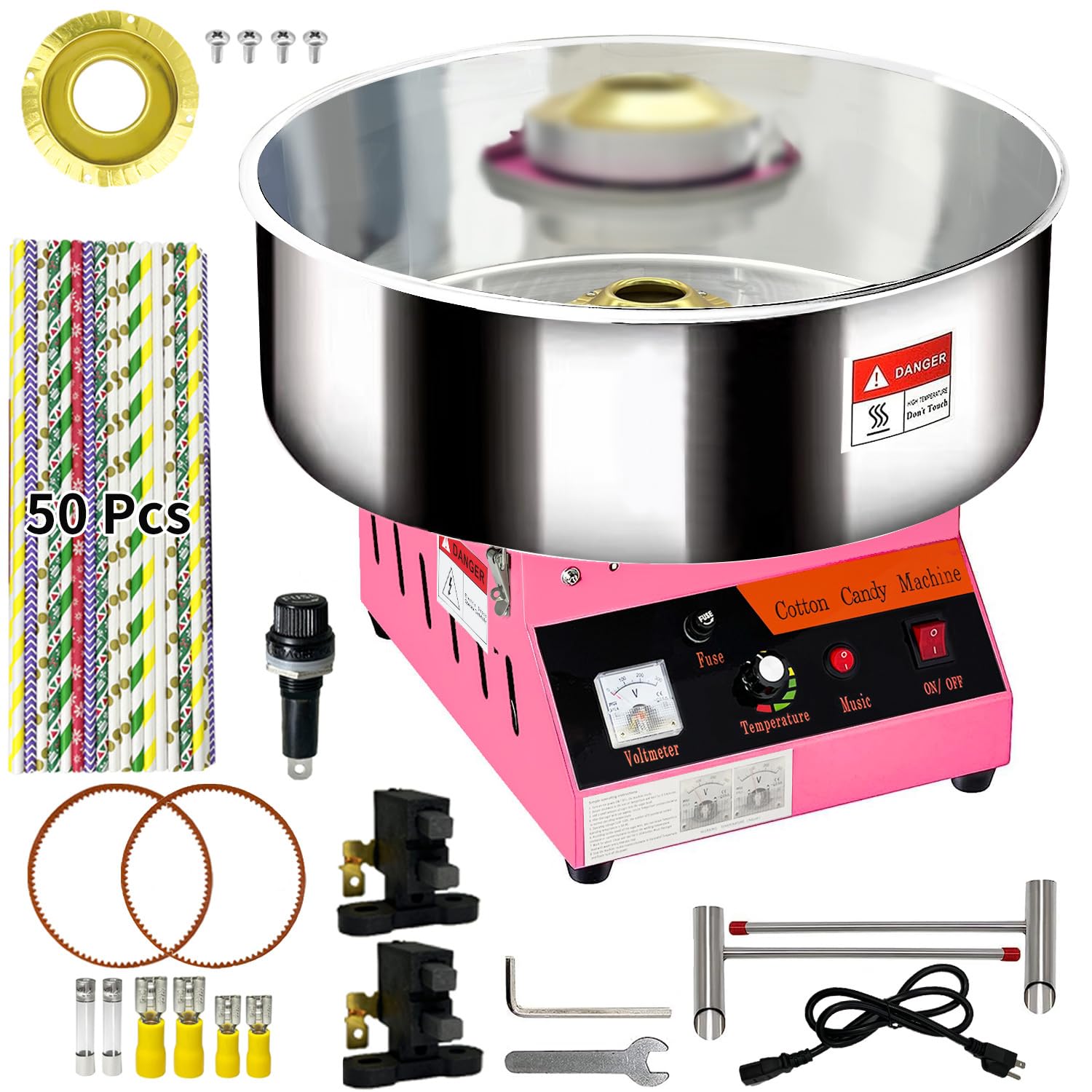 Cotton Candy Machine Commercial, Electric Cotton Candy Maker, 1080W Candy Floss Maker with Sugar Scoop and Lights Music, Perfect for Family Party Amusement Park Carnival