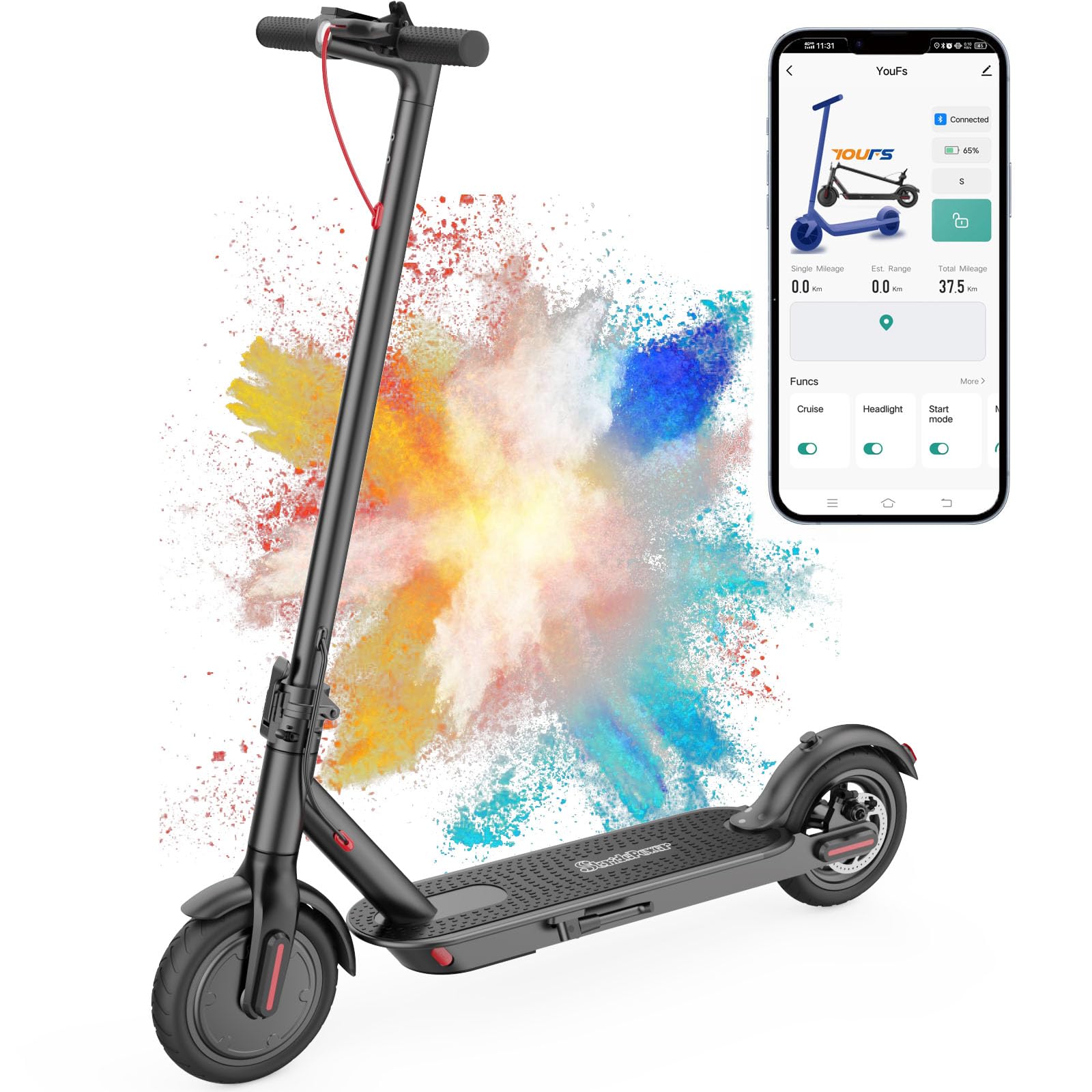 Electric Scooter Adults Teens 20MPH 19Miles Long Range Fast Sports Escooter 630W Peak Motor 8.5" Solid Tires 265 lb Capacity Kick Scooter Lightweight Foldable Waterproof E Scooter with App(Black)