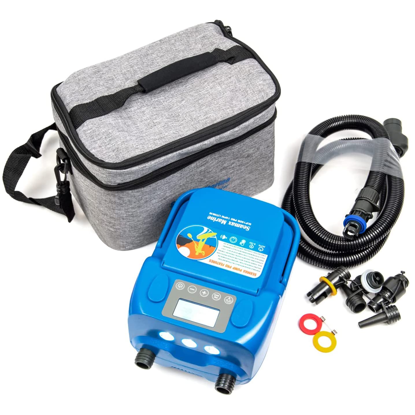 SUP Electric Air Pump,16PSI, Double Stage, Fast Speed, High Pressure,12V 6AH Lithium Battery, USB 2A 5V Charging Port, Portable, Charging Mode, Dual Power, Inflatable Paddle Board, Boat, Kite, Kayak
