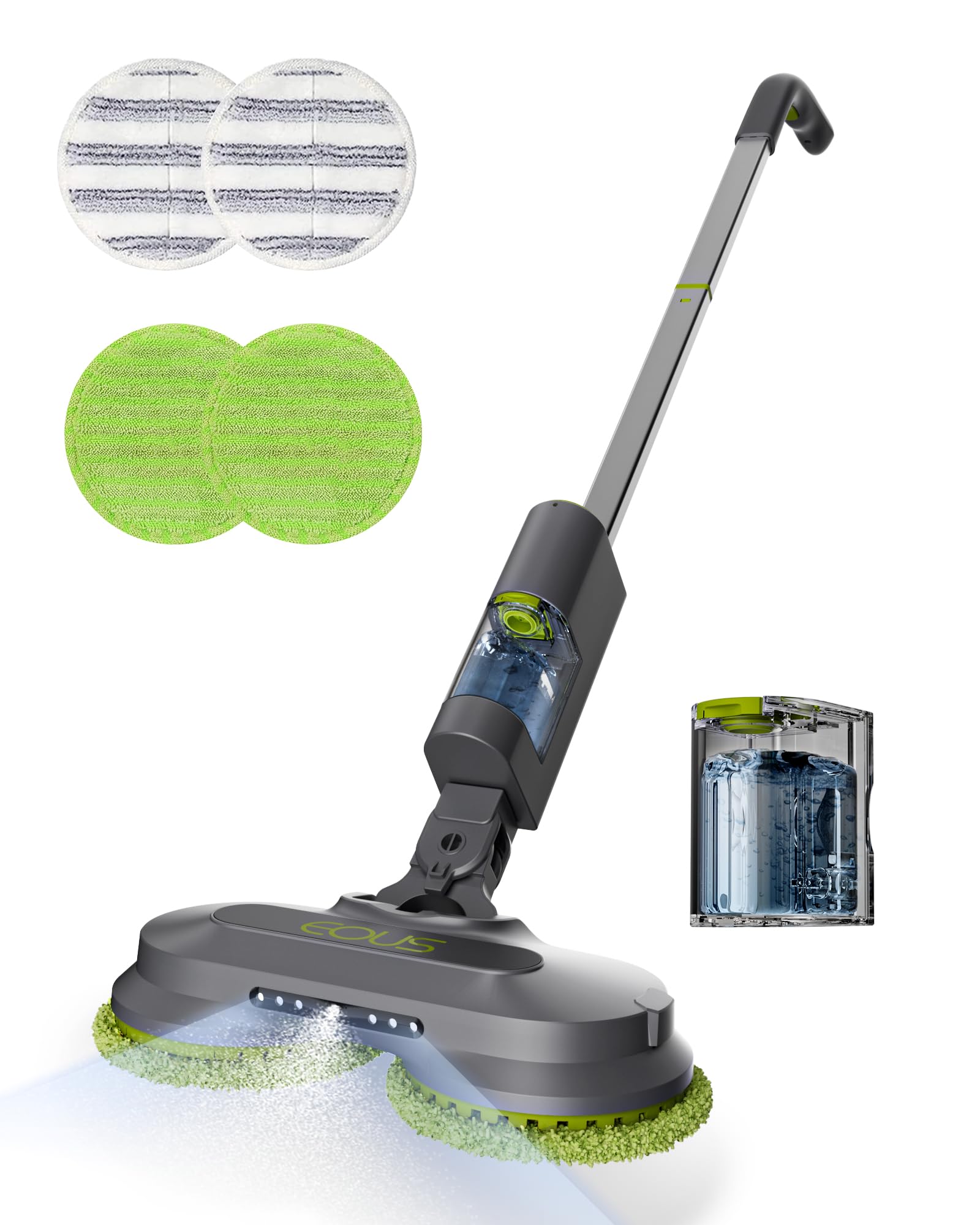 EOUS Cordless Electric Mop, with Detachable Water Tank & Water Sprayer, LED Headlights & Large Capacity Battery Self-Propelled Electric Spin Floor Mop for Floor Cleaning, Floor Cleaner Supported