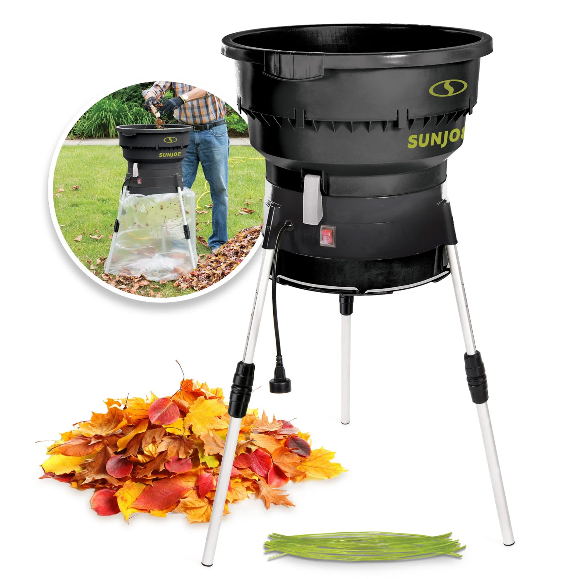Sun Joe SDJ616 Electric Leaf Mulcher/Shredder 13-Amp 16:1 Reduction Ratio, 8,000-RPM, Mulch up to 55-Gallons per Minute, Adjustable Control Dial, Green