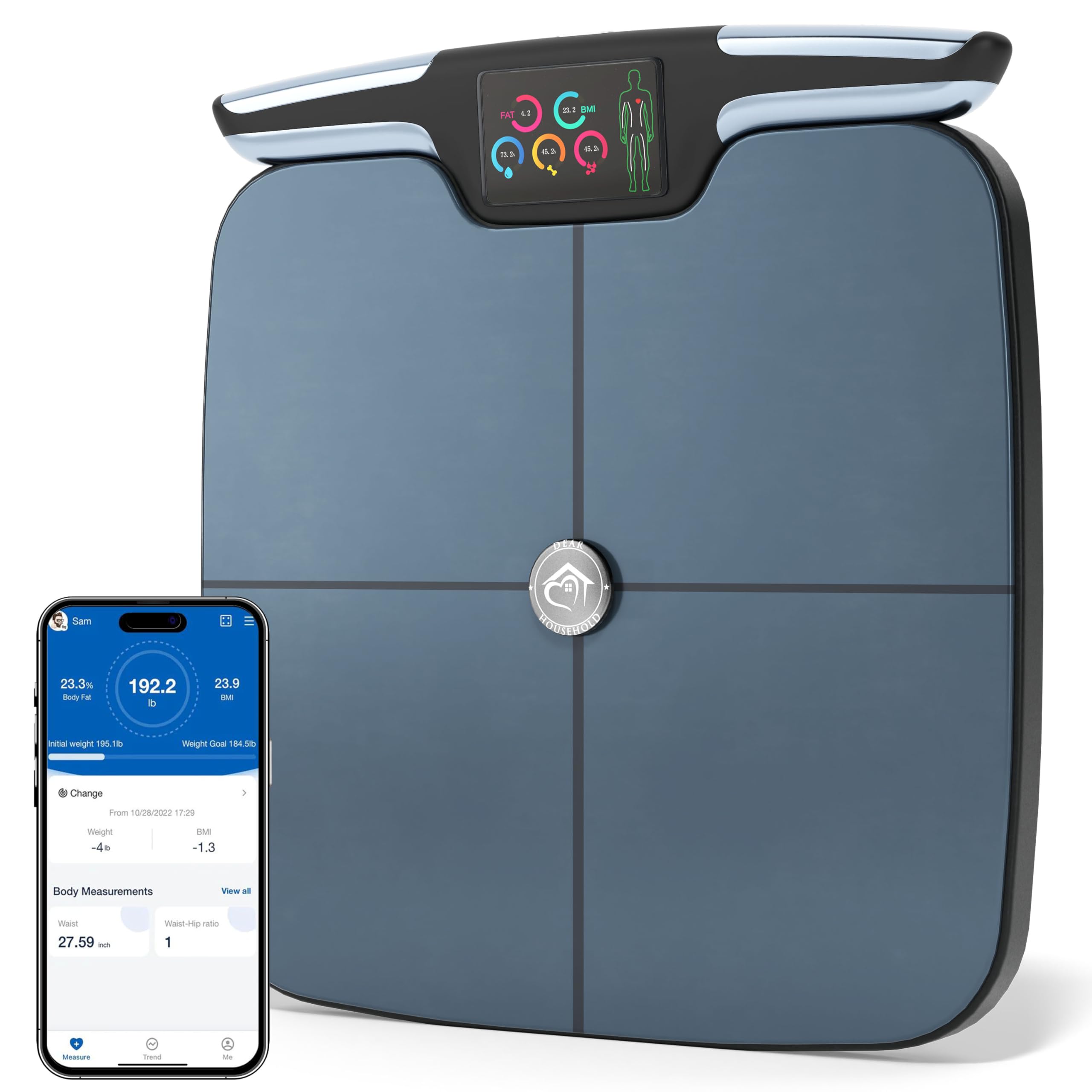Premium Smart Digital Body Weight Scale with 8 Electrodes – 56+Metrics -Rechargeable- WIFI & Bluetooth Connected for Full Body Analysis -Track Body Fat, Muscle Mass, Fat Percentage, Sleek Black Design