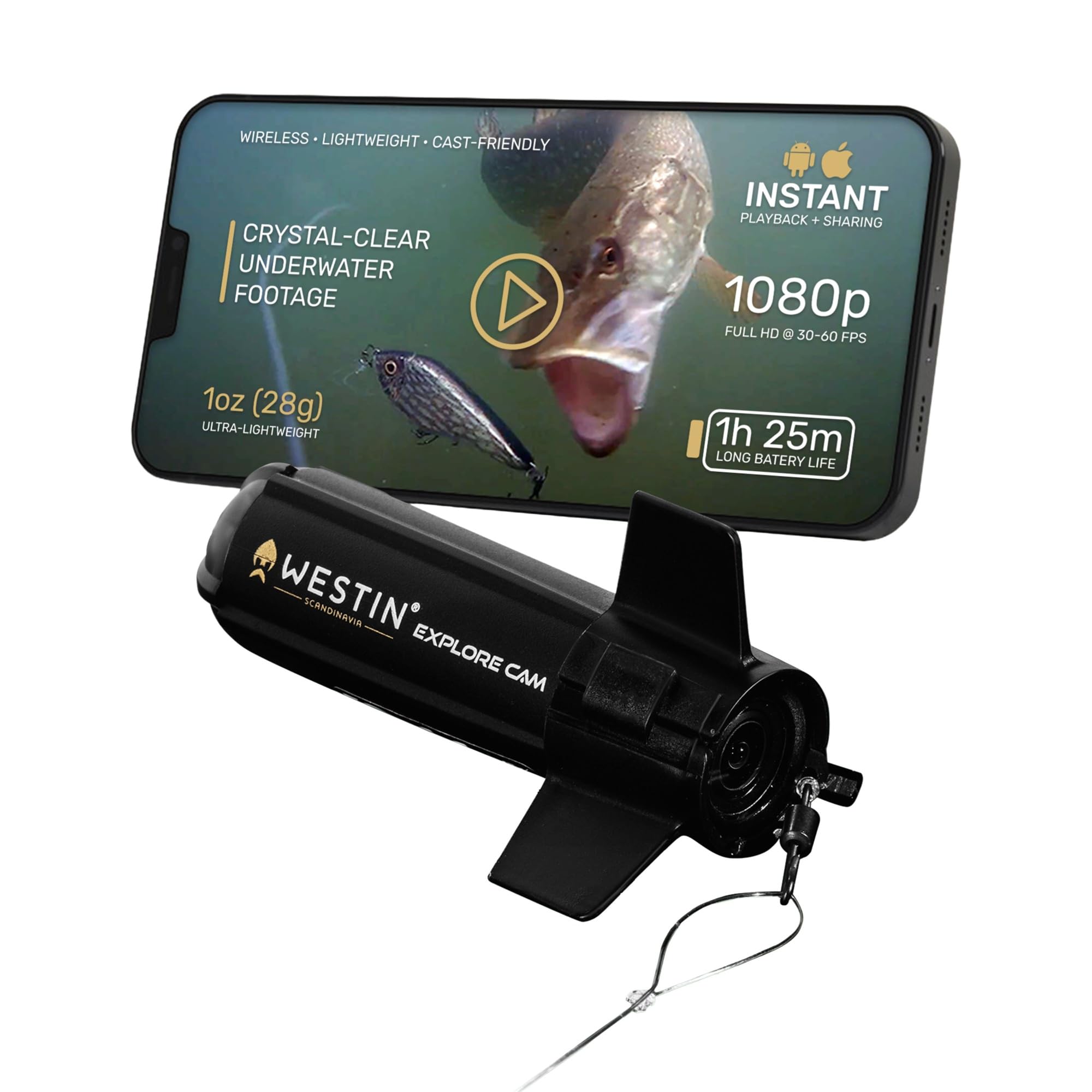 Westin Explore Cam Fish Camera for Underwater Fishing - The Only Castable Wireless Fishing Line Camera - Waterproof - Full HD Video Capture - Battery Operated