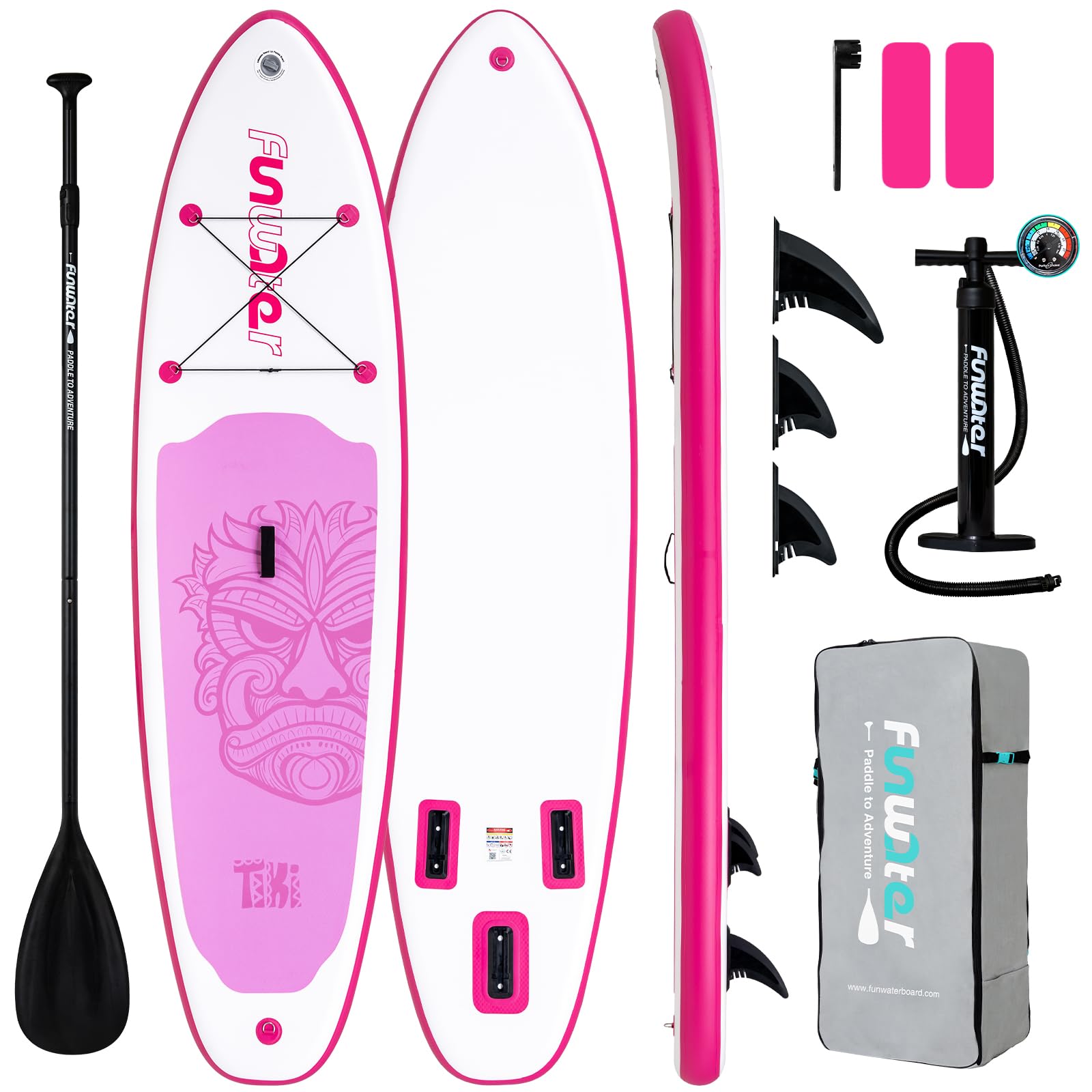 FunWater 10'6×33"×6" Inflatable Stand Up Paddle Board with Premium SUP Paddleboard Accessories,Adults & Youth for All Skill Levels, Included with Board, Paddle, Pump, Three Fins, Backpack