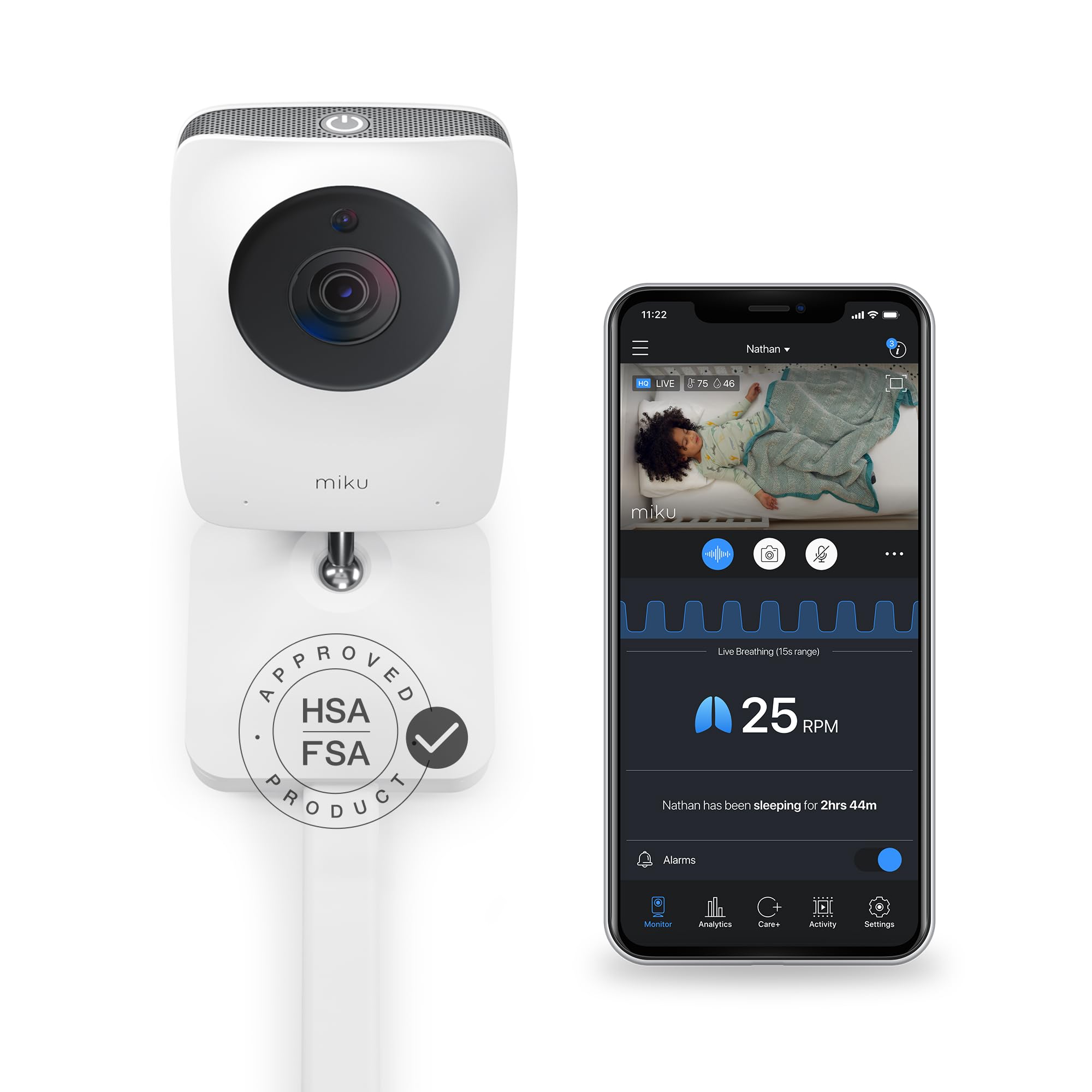 Miku Pro (Upgraded) Smart Baby Monitor Camera & Wall Mount, Real Time Breathing & Sleep Tracking, Contact Free, Instant Alerts, Safe Sleep, Requires Additional Monthly Membership