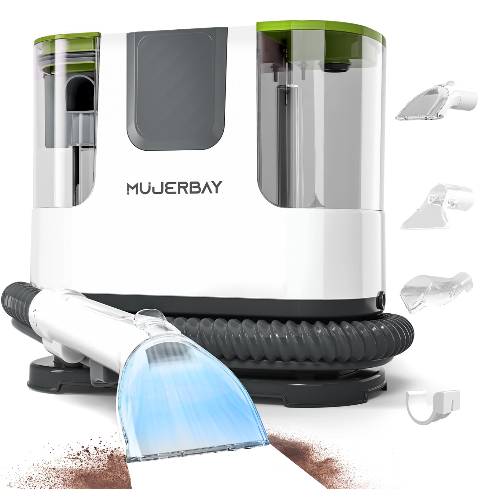 Upholstery Carpet Cleaner, MUJERBAY® 12Kpa Portable Spot and Stain Cleaner, Easy Move with Universal Wheels & Handle, 1.18-inch Deep Cleaning Machine for Couch, Stairs, Car and Pet Messes.Green