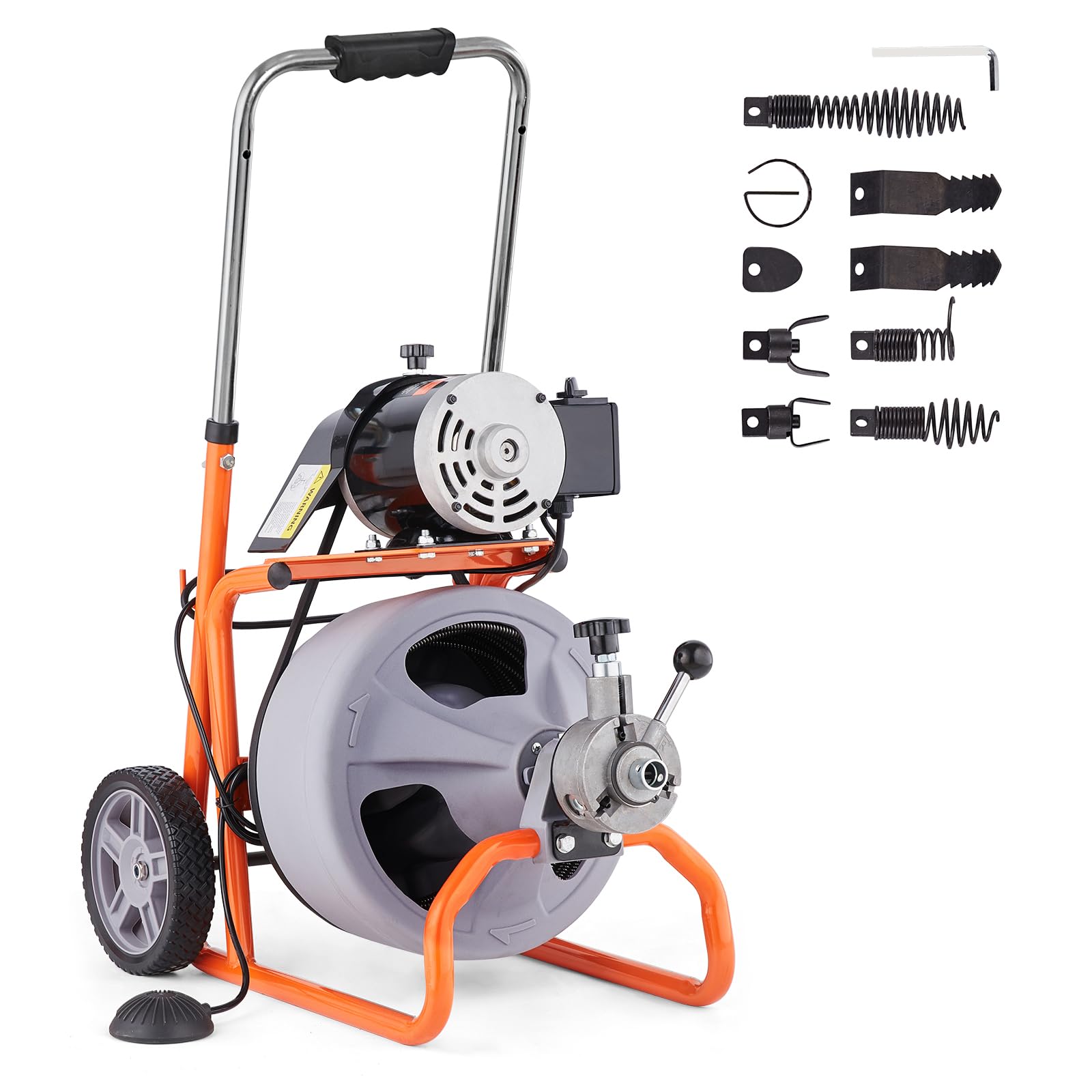 VEVOR RC-9001H-2.89.530M 100FT 3/8IN Rohrreinigungsmaschine Electric Pipe Cleaning Machine, Orange + Grey