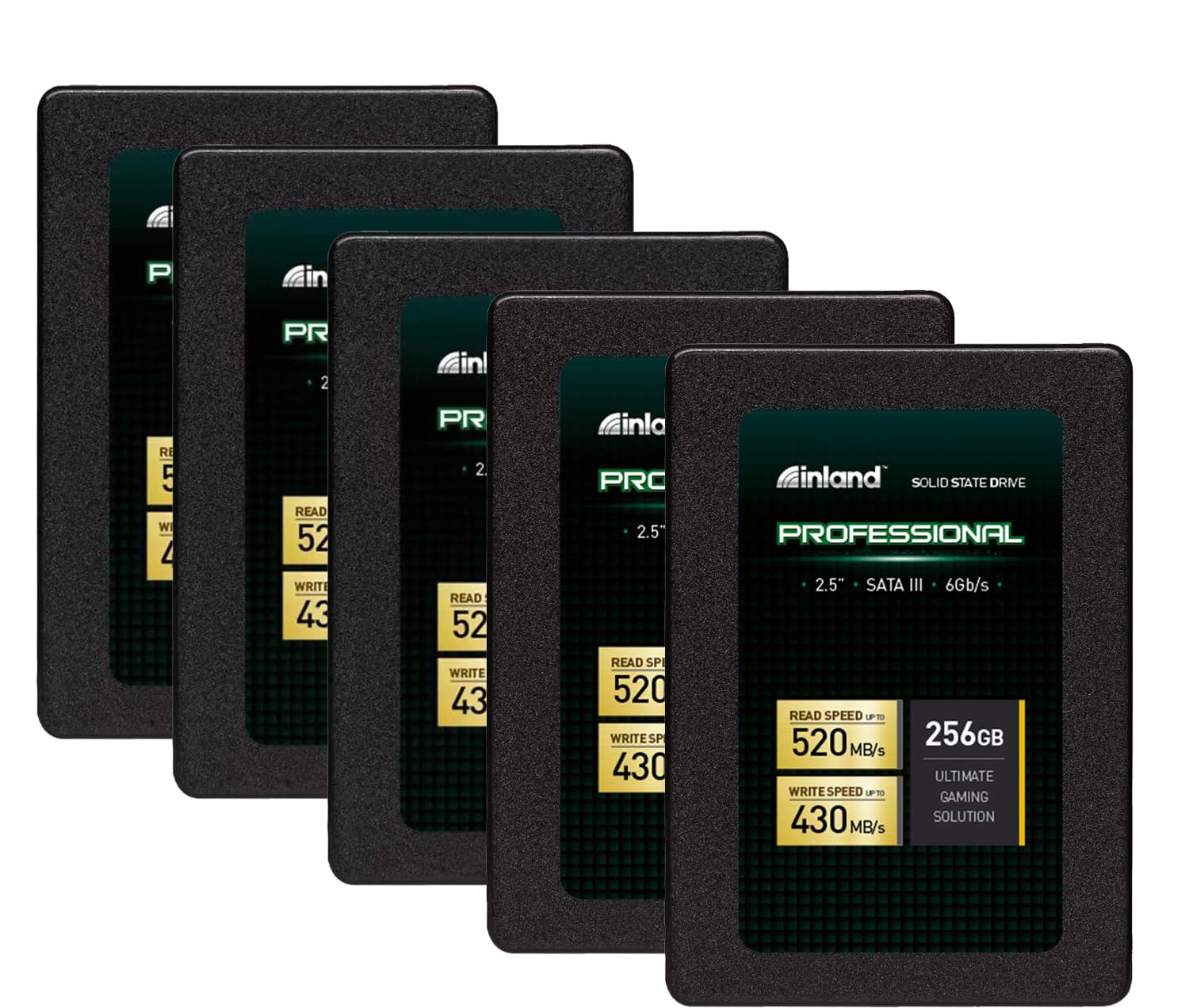 INLAND Professional 256GB SSD 3D TLC NAND SATA III 6Gb/s 2.5" SATA Internal Solid State Drive, Upgrade Laptop PC and Desktops (5 Pack)