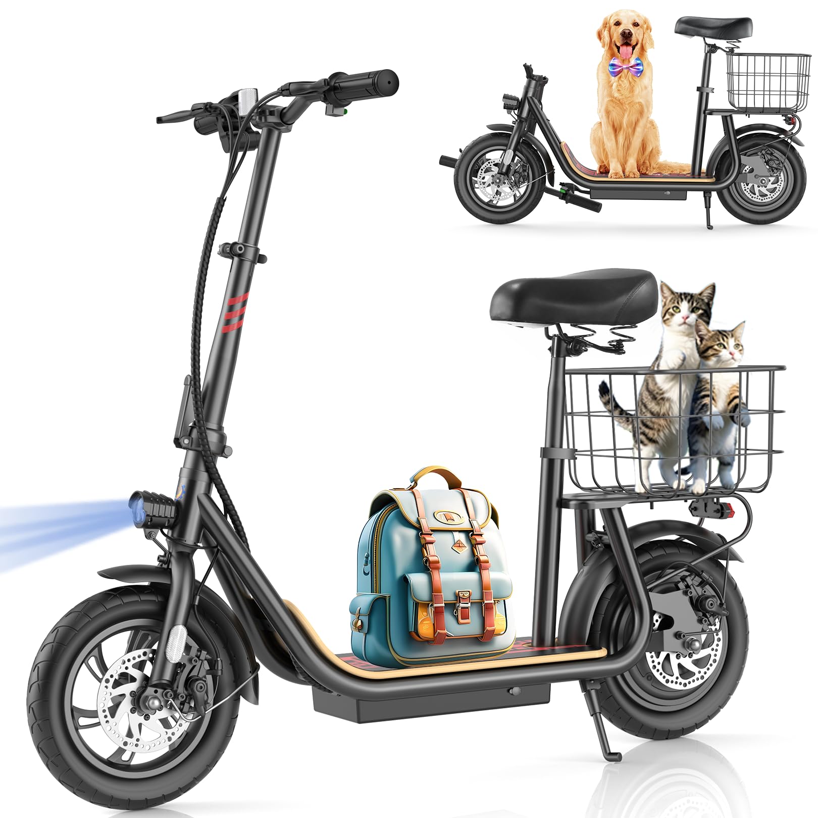 Caroma Peak 560W Electric Scooter Adults, Electric Scooter with Seat and 12" Shock-absorbing Tires, 188Wh Battery up to 12 Miles&20MPH, Foldable Adult Electric Scooter with Basket for Commuting(Black)
