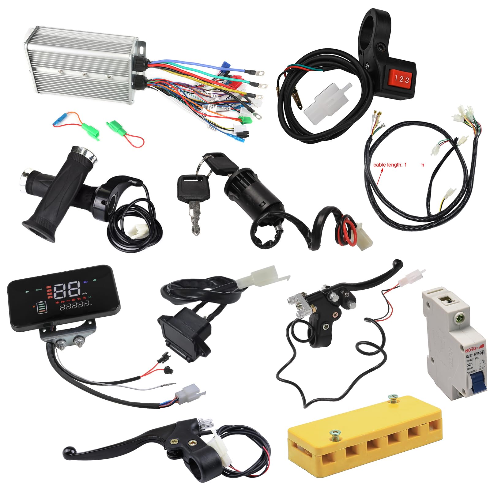 YC Yier 36V 48V 60V 72V 84V 350W-3000W Brushless Motor Controller Throttle Assembly Kit 3 Speed Reverse for Electric Scooter E Bike Bicycle Go Kart ATV Quad Buggy Golf Cart
