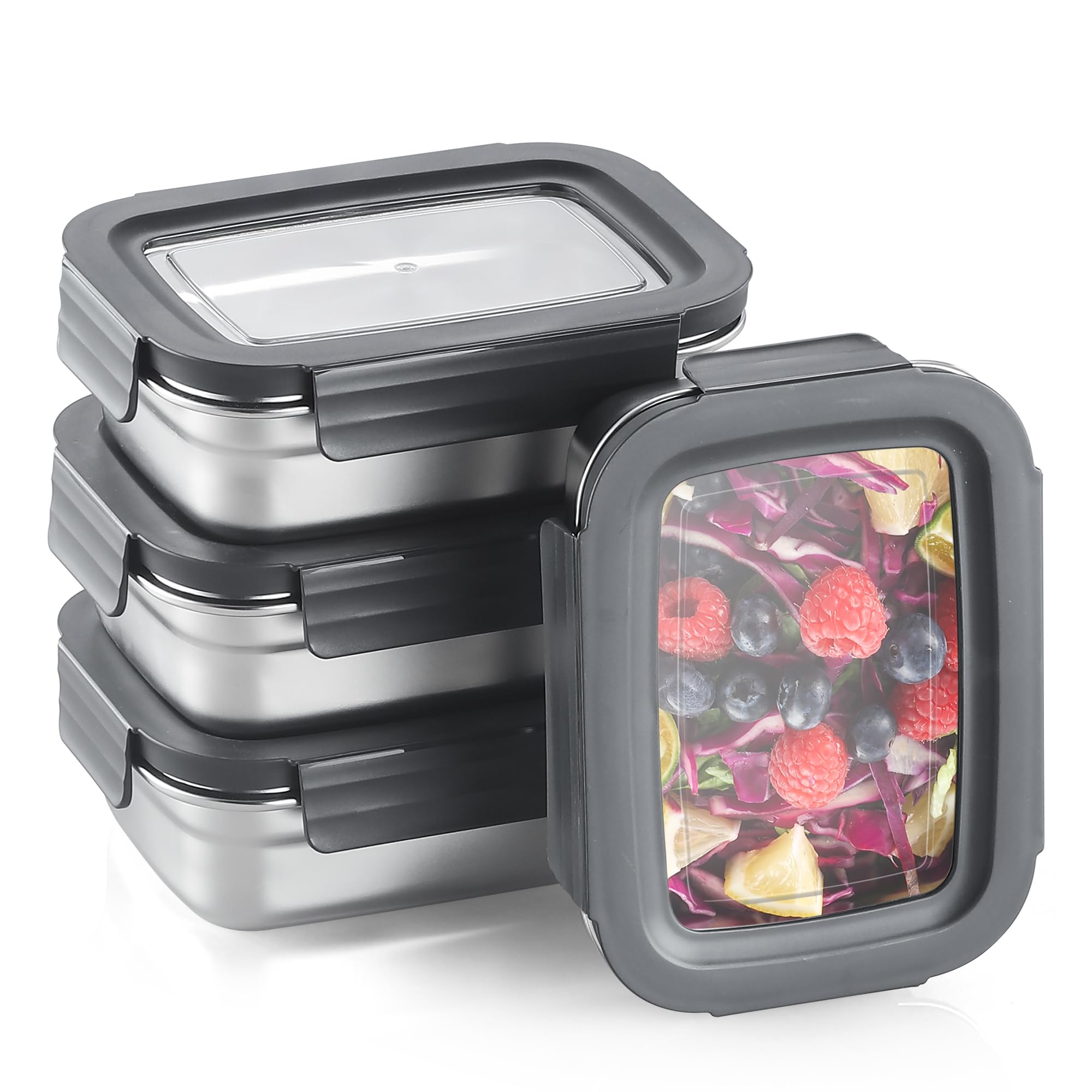 BEFOY 4PCS Stainless Steel Food Storage Container with Lids Bento Lunch Box Leak Proof & Airtight for Kitchen Meal Prep freezer Reusable & Stackable Oven Dishwasher Safe (650 * 4)