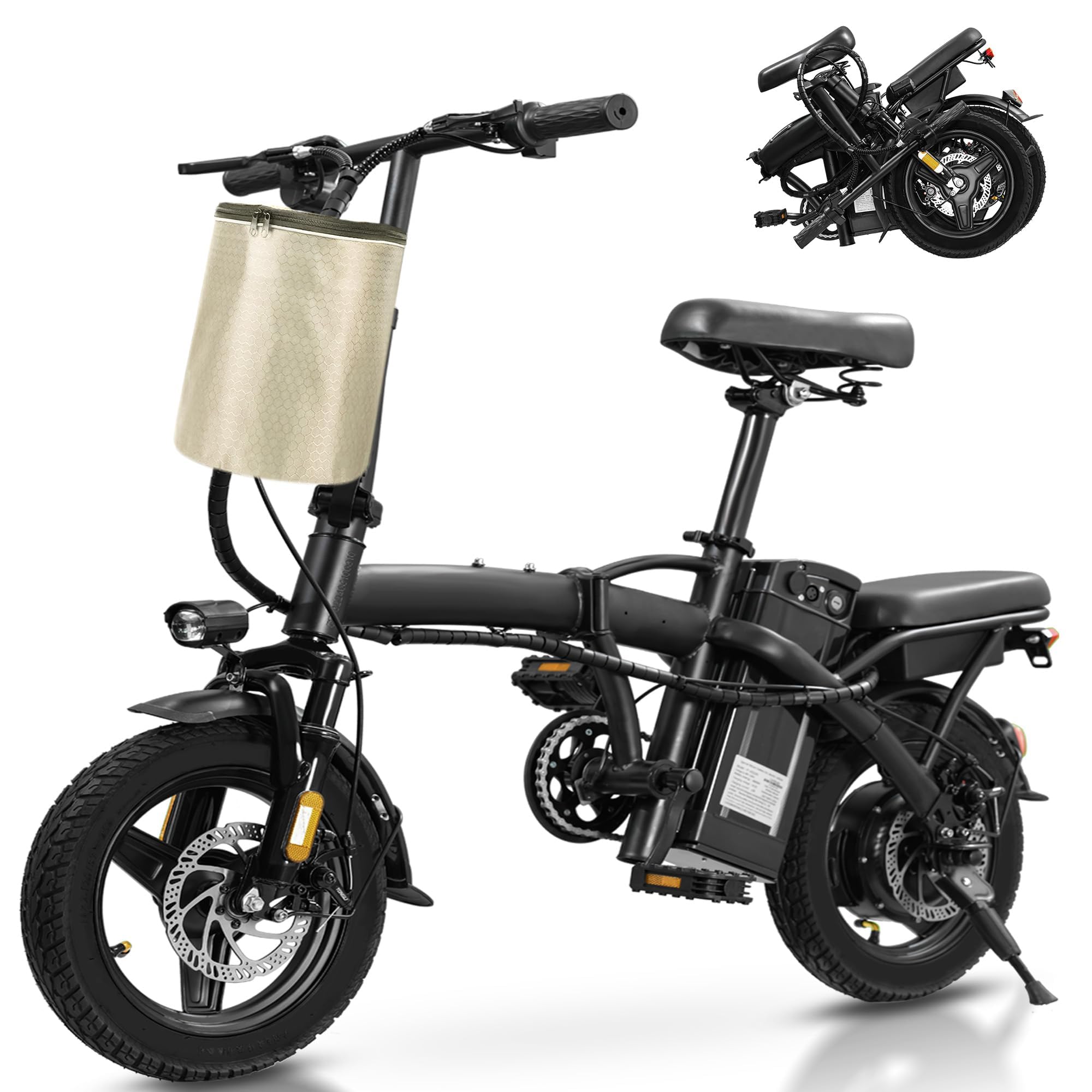 Electric Bike for Adults Teens, Folding E-Bike,Commuter City Foldable ebike with 560W Motor and 48V 10Ah Battery, Dual Disc Brakes,14" Compact Electric Bicycle with 24MPH Speed,3-Level Assist