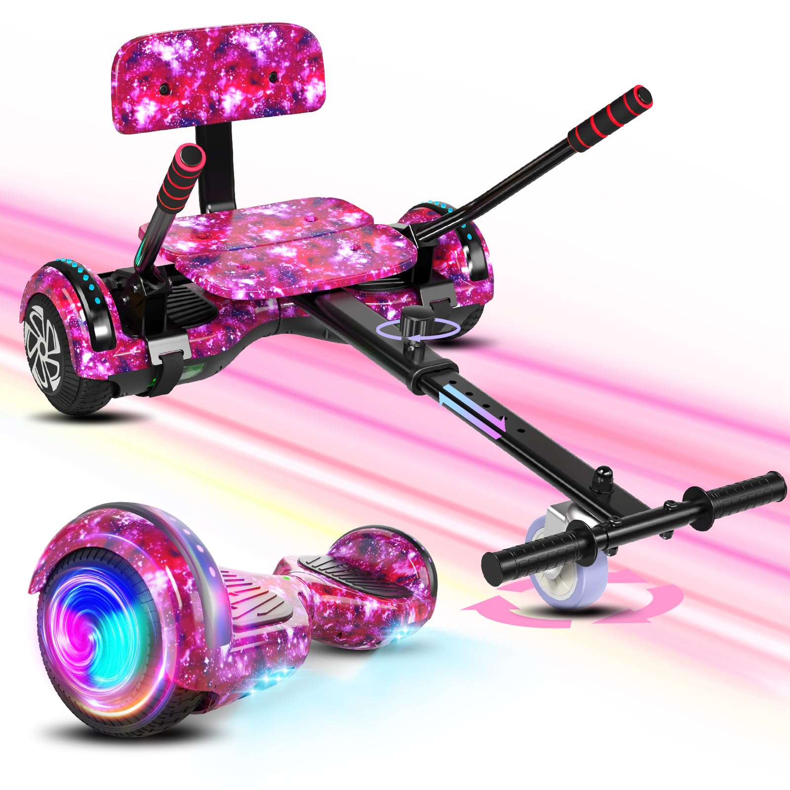 EPCTEK Scooter Purple Set with Seat Attachment, Scooters with Adjustable Frame Length for Kids