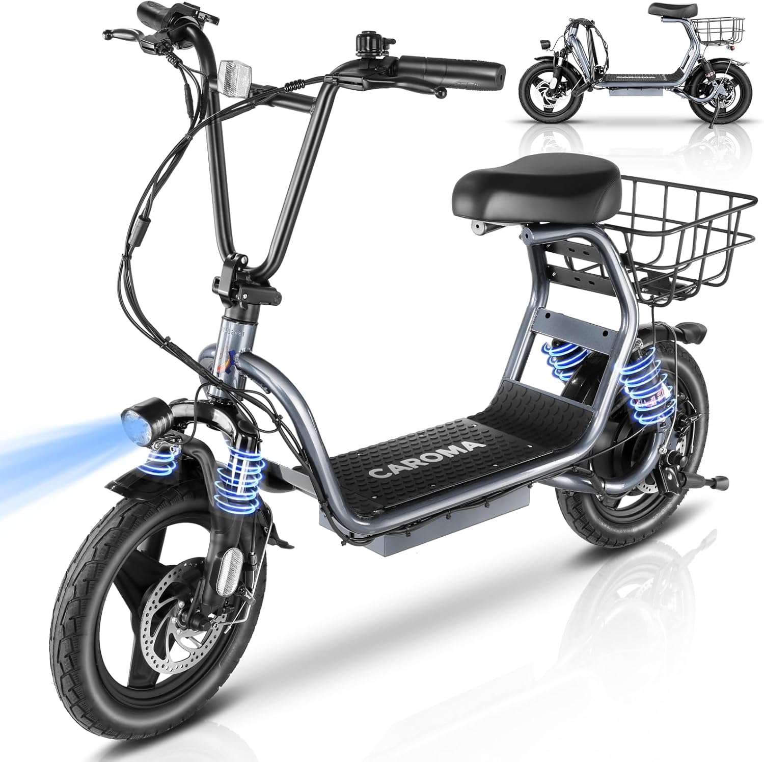 Caroma Peak 819W Electric Scooter with Seat for Adults, 14" Fat Tire Electric Scooter Adults, 374Wh Battery up to 25Miles&20MPH