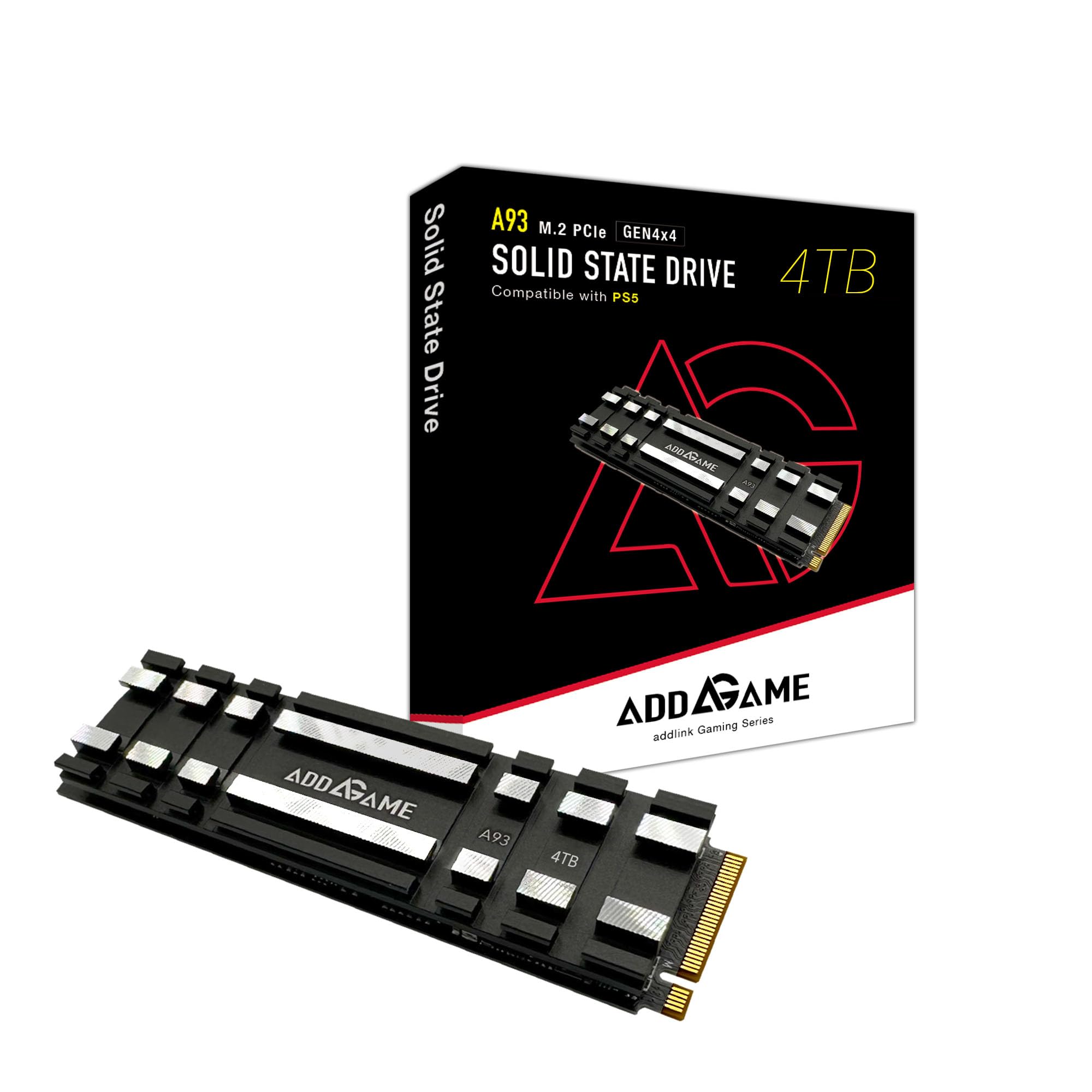 Addlink A93 4TB Gaming PC PS5 SSD with Heatsink, Up to 7400mb/s, Gen 4 PCIe NVMe m.2 2280, SLC Cache Internal Hard Drive